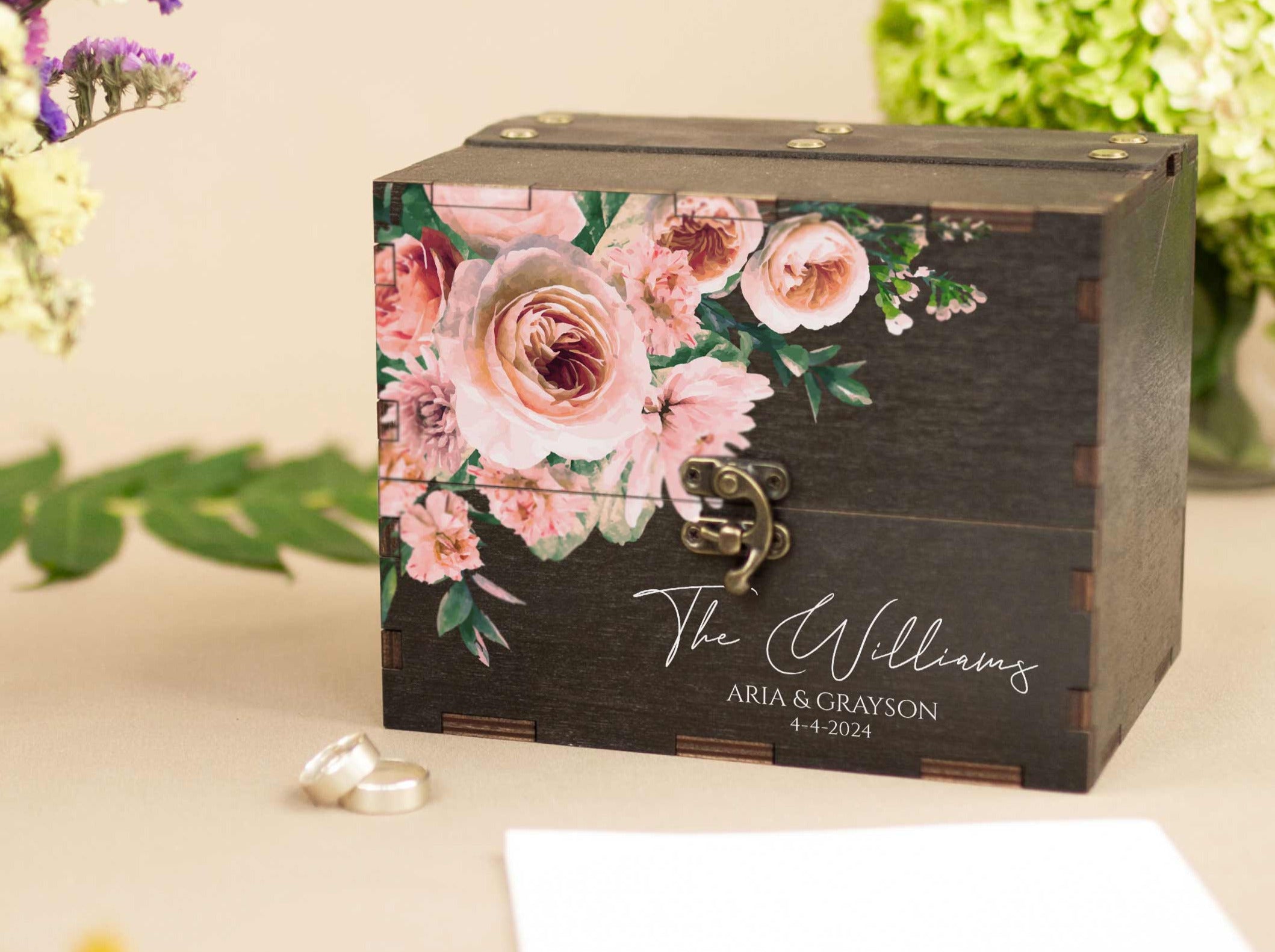 Unique Wedding Guest Book Alternative - Floral Wedding Advice Wish Box Blush Pink