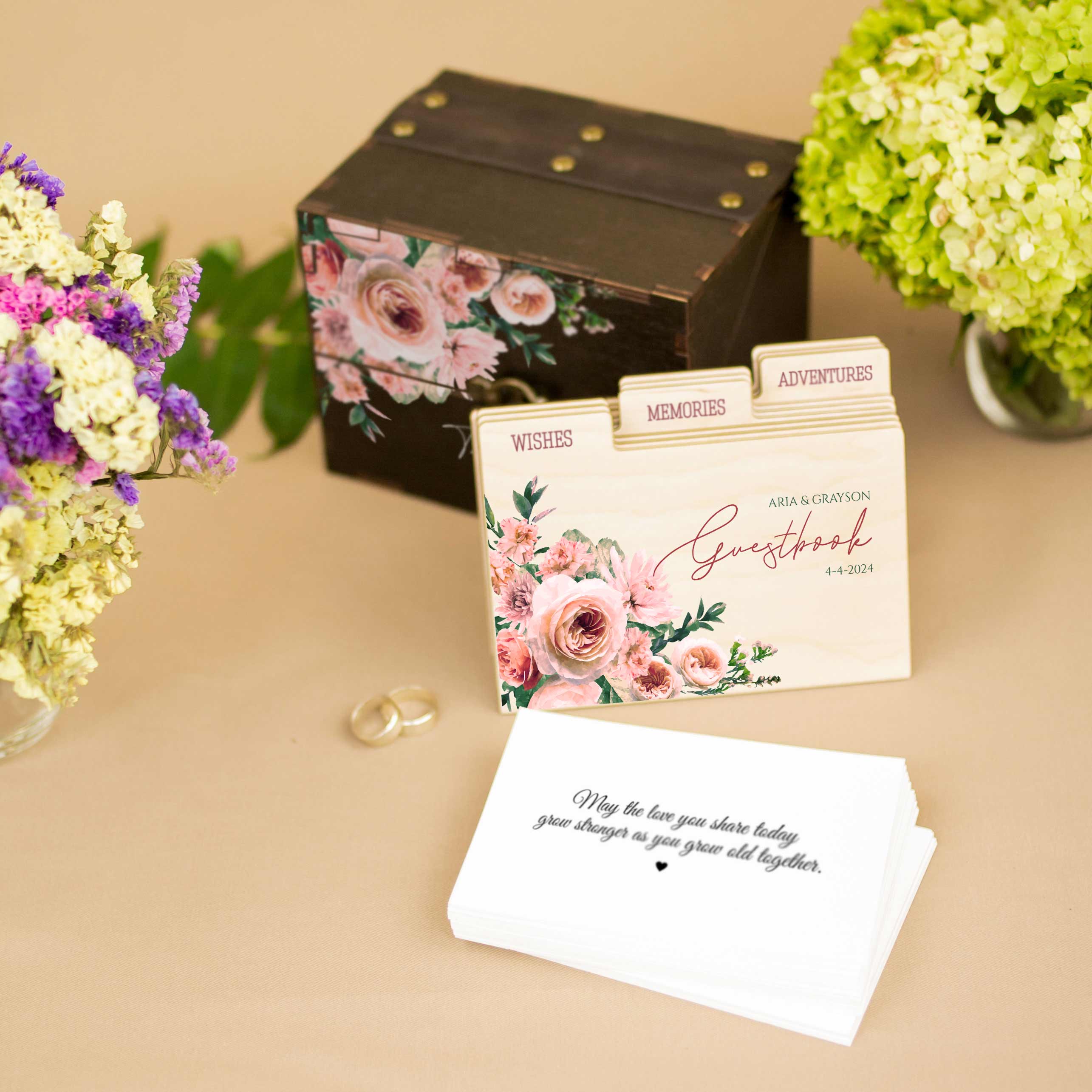 Unique Wedding Guest Book Alternative - Floral Wedding Advice Wish Box Blush Pink