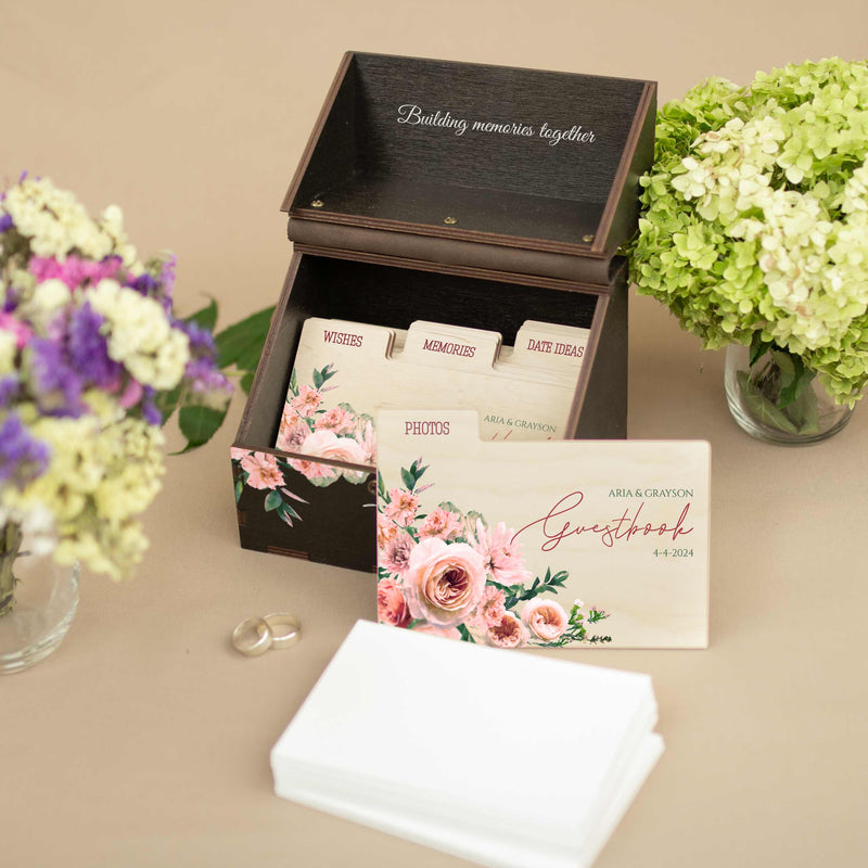 Unique Wedding Guest Book Alternative - Floral Wedding Advice Wish Box Blush Pink