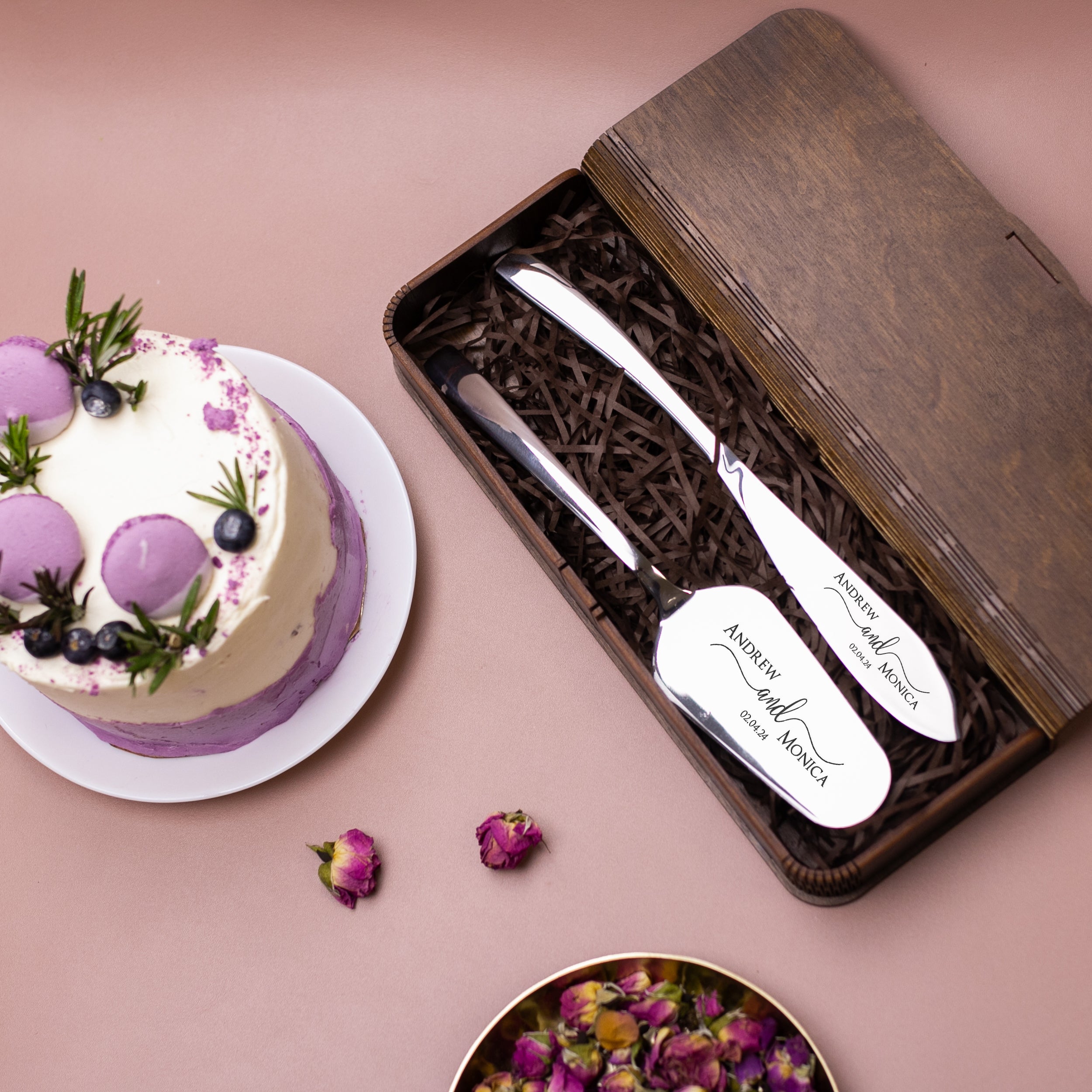 Wedding Cake Server Set - Engraved Cake Knife & Server Set