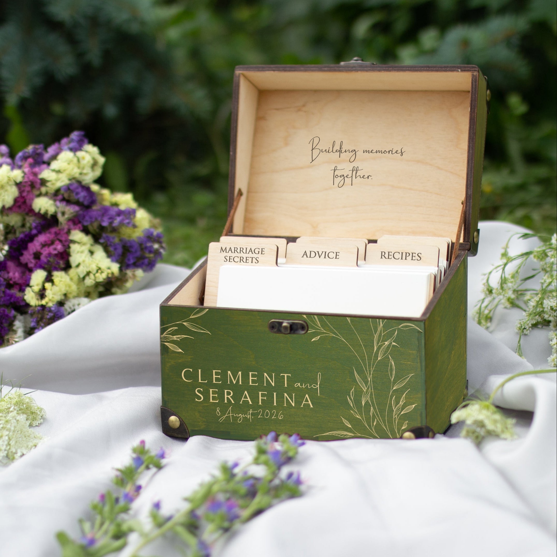 Personalized Wedding Advice Box: Greenery Keepsake Guest Book Alternative