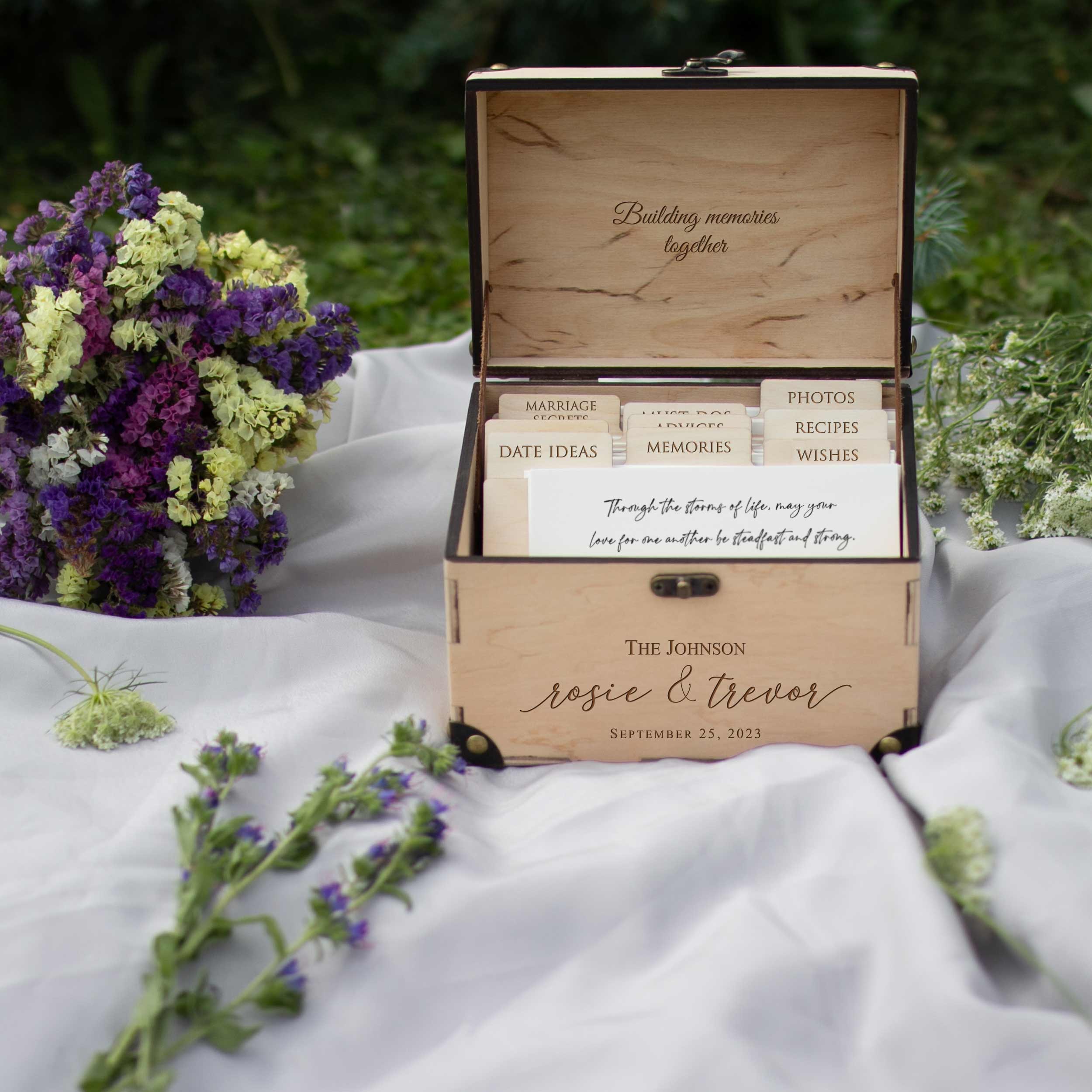 Wedding Guest Book Alternative - Wedding Advice Card Box with Lock - Bridal Shower Gifts