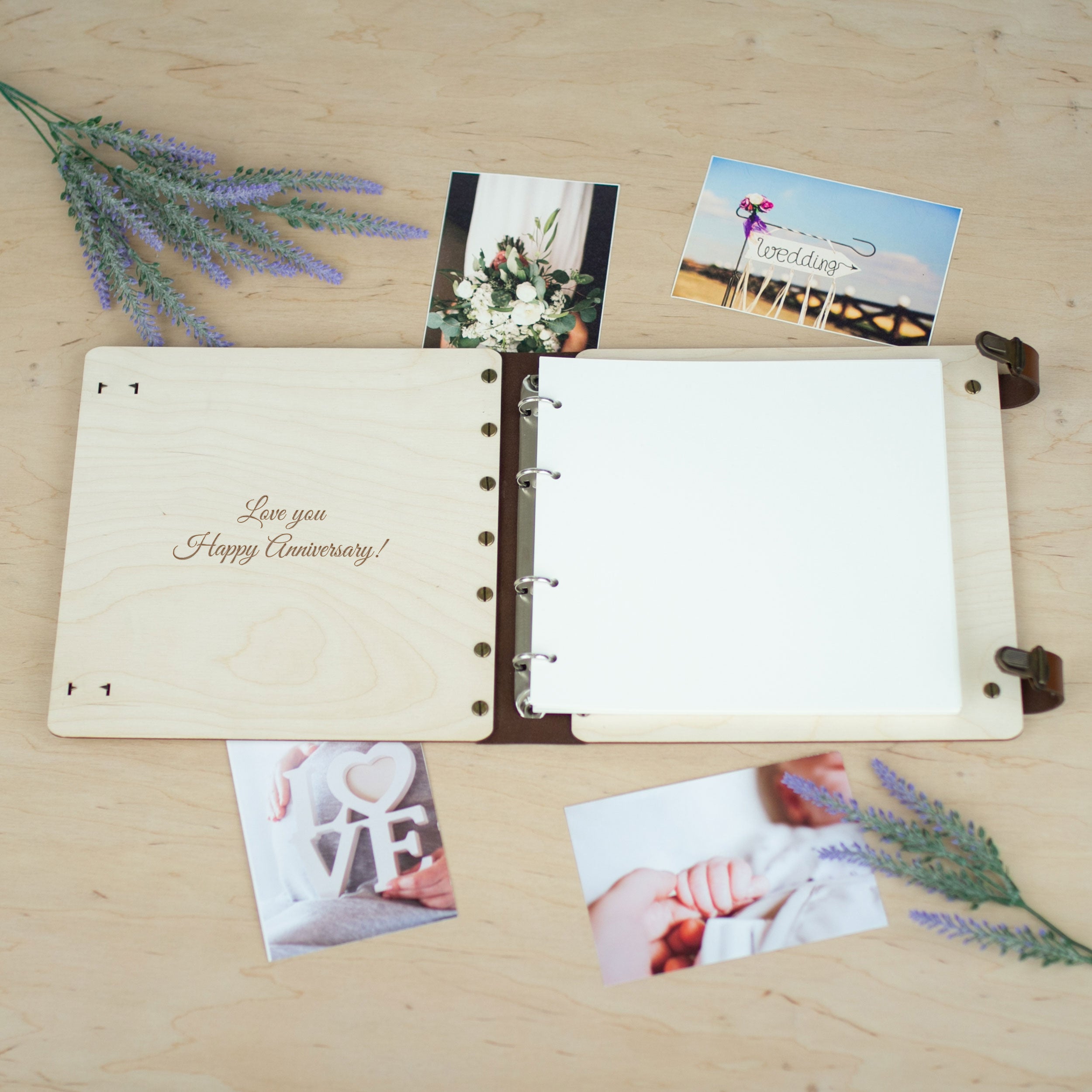 Adventure Scrapbook Album with Mountains - Custom Wooden Photo Album