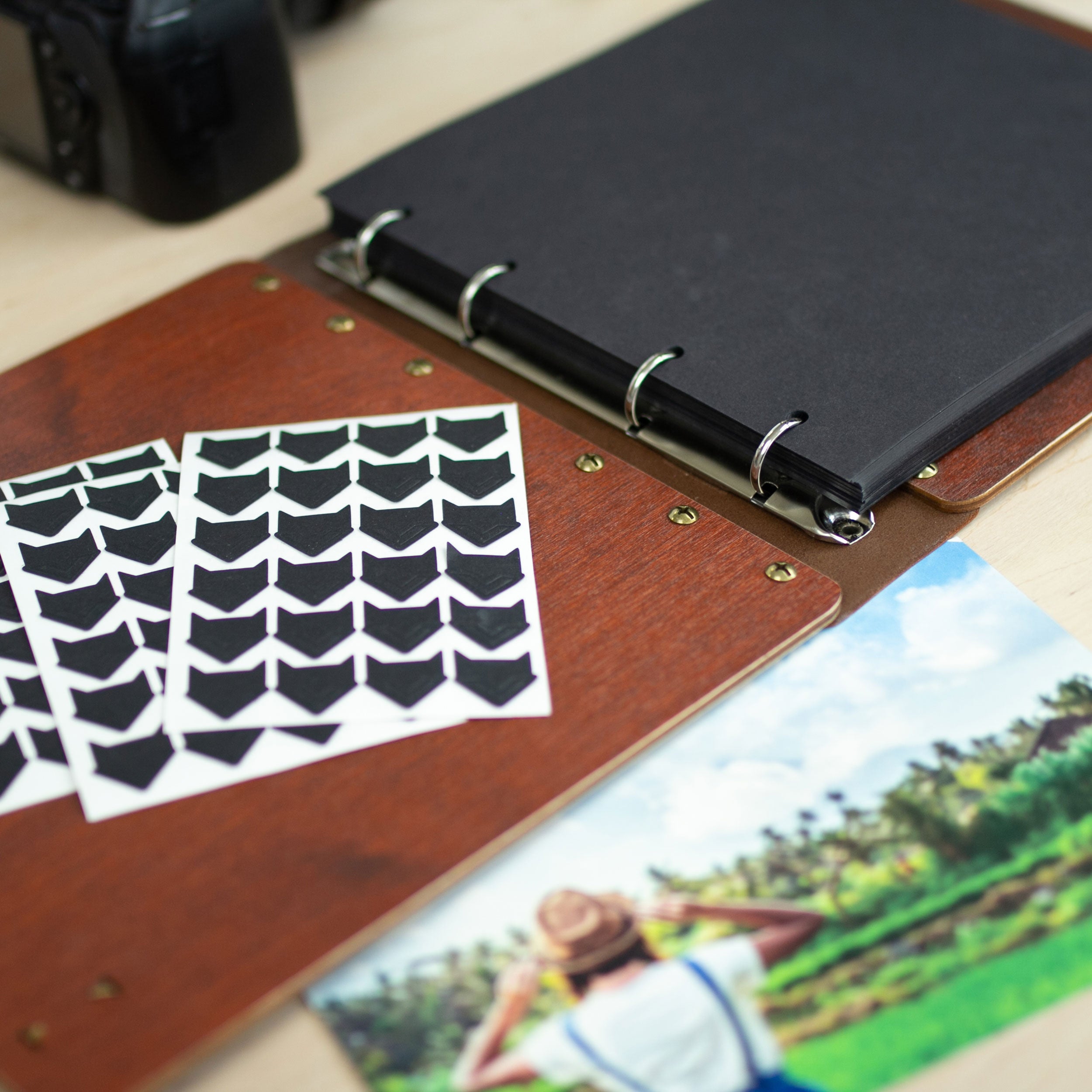 Adventure Scrapbook Album with Mountains - Custom Wooden Photo Album