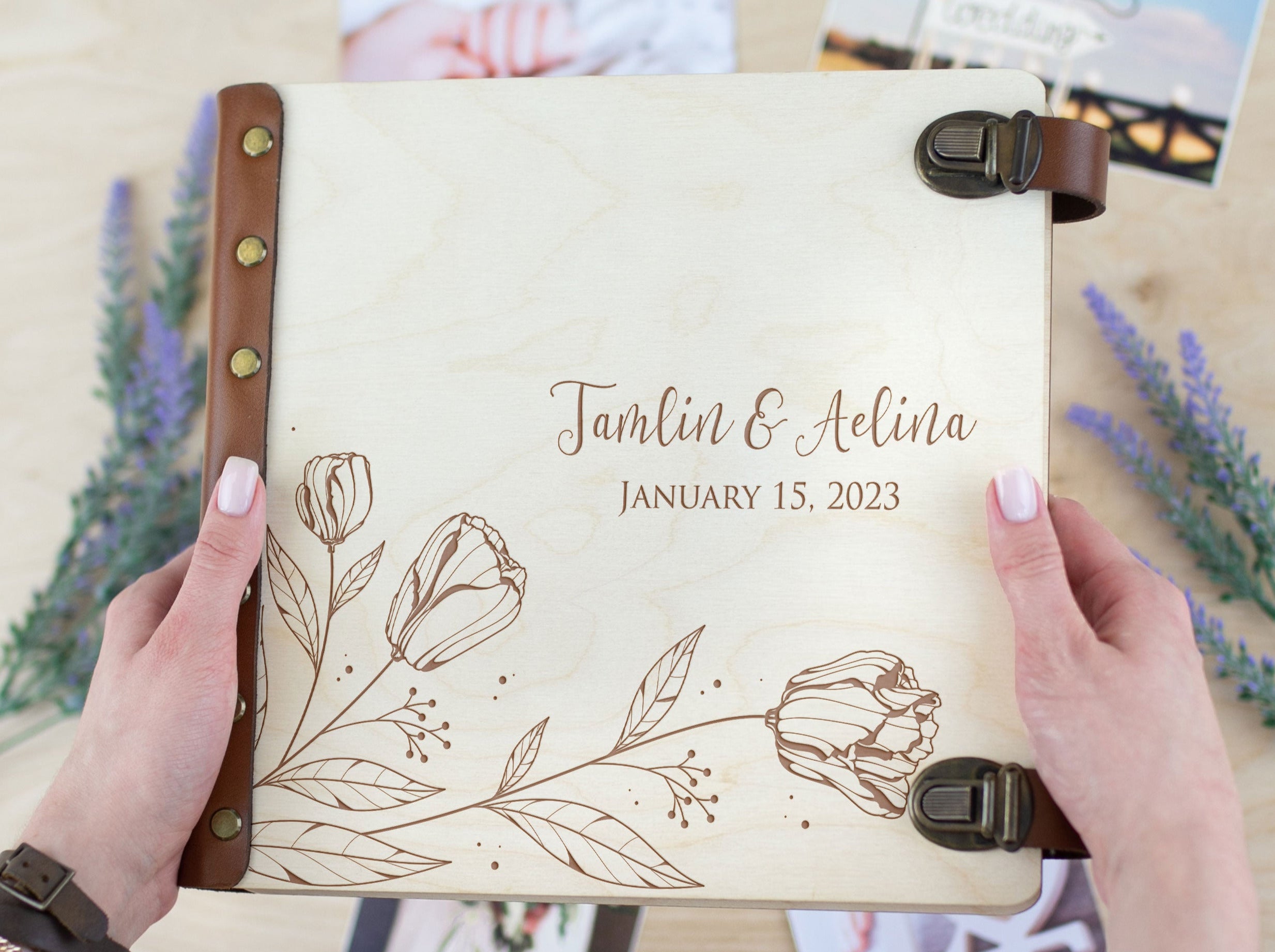 Engagement Photo Album with Flowers - DIY Scrapbook