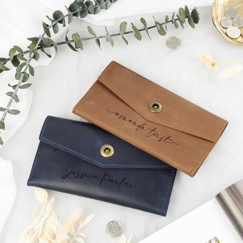 Leather Womens Wallet - Personalized Clutch Wallet