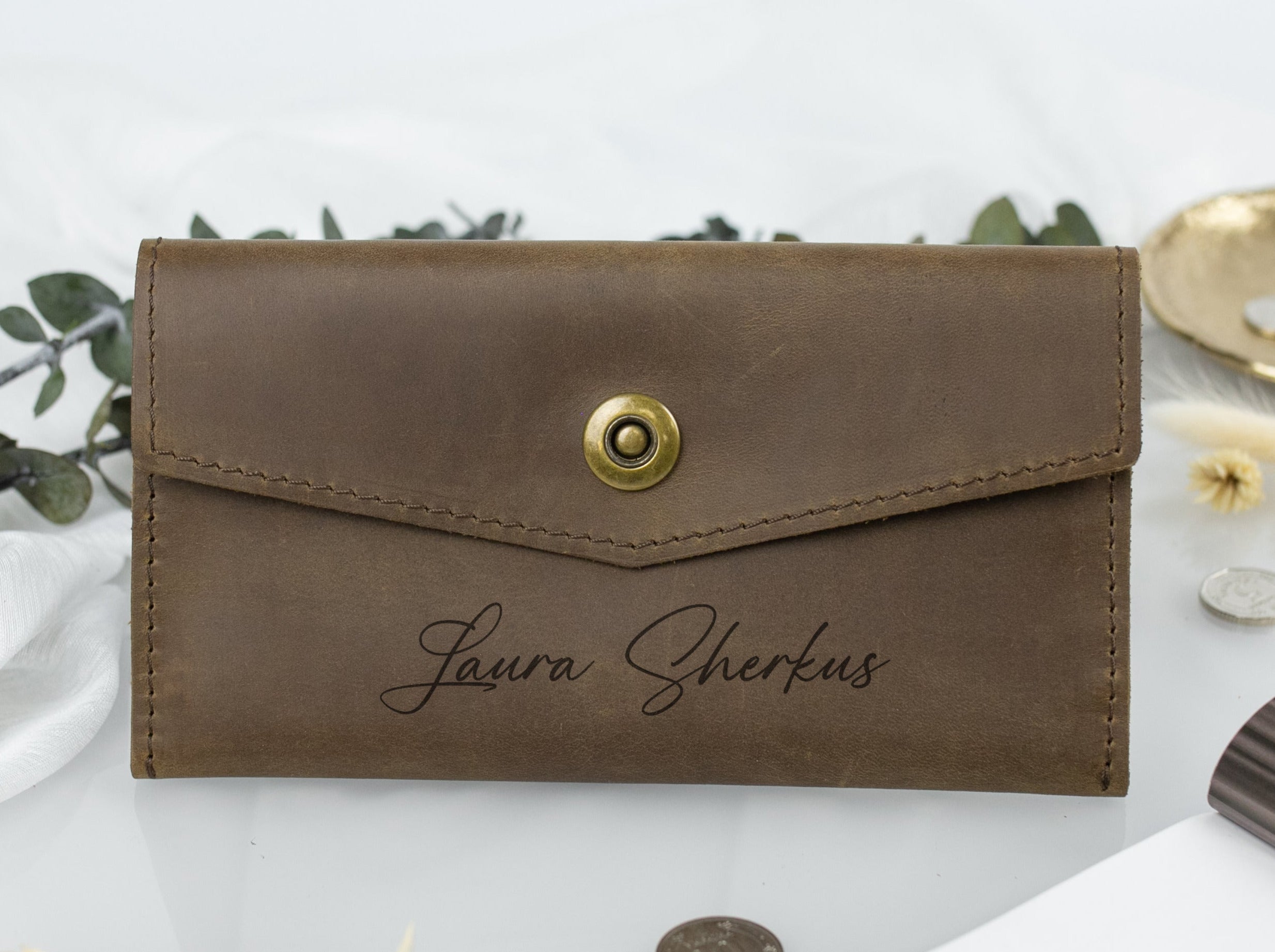 Personalized Leather Womens Wallet - Anniversary Gift for Wife