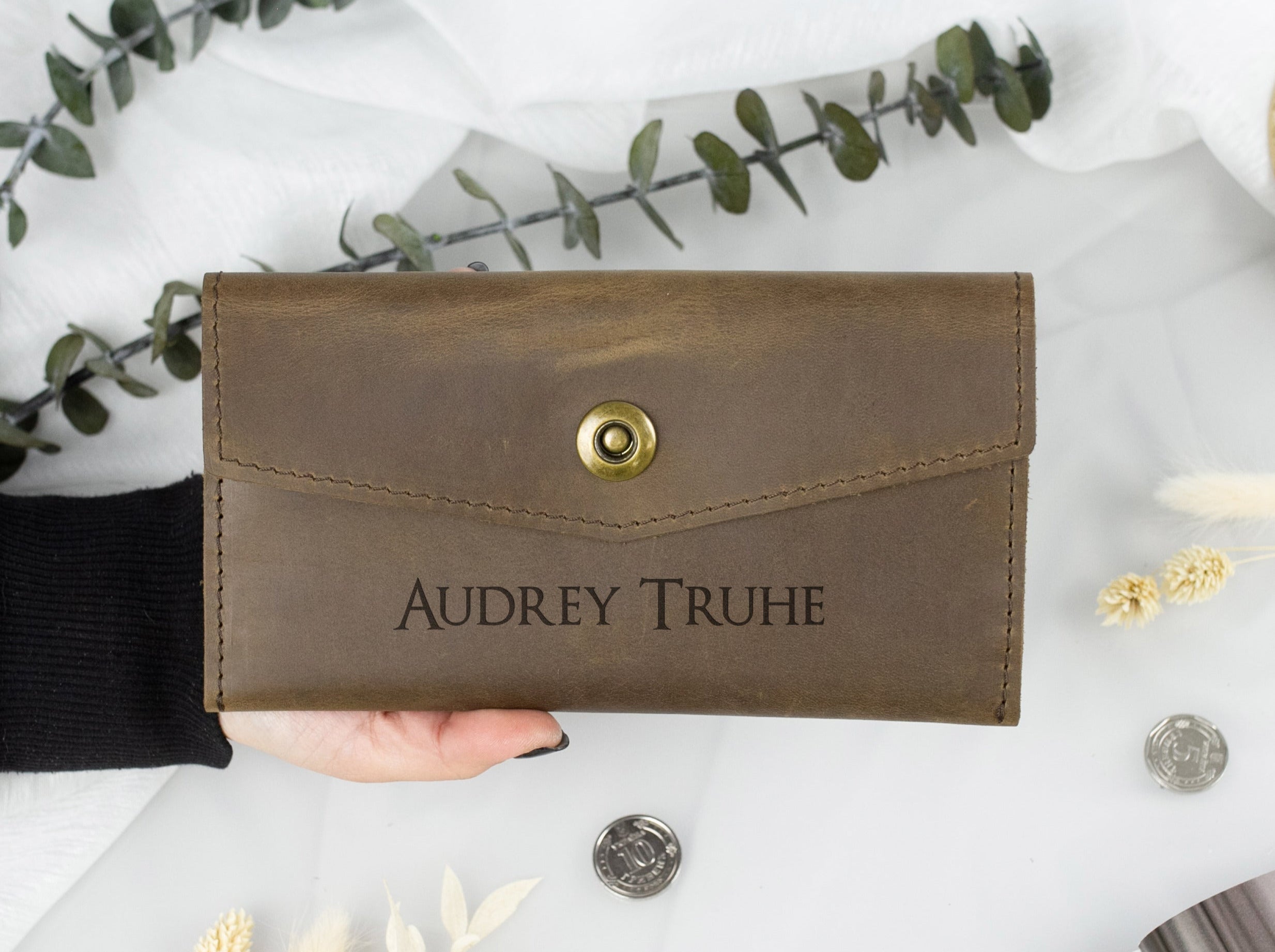 Leather Womens Wallet - Personalized Clutch Wallet