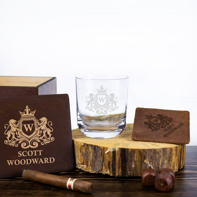 Customized Whiskey Glass in Wooden Box - Christmas Gift for Dad