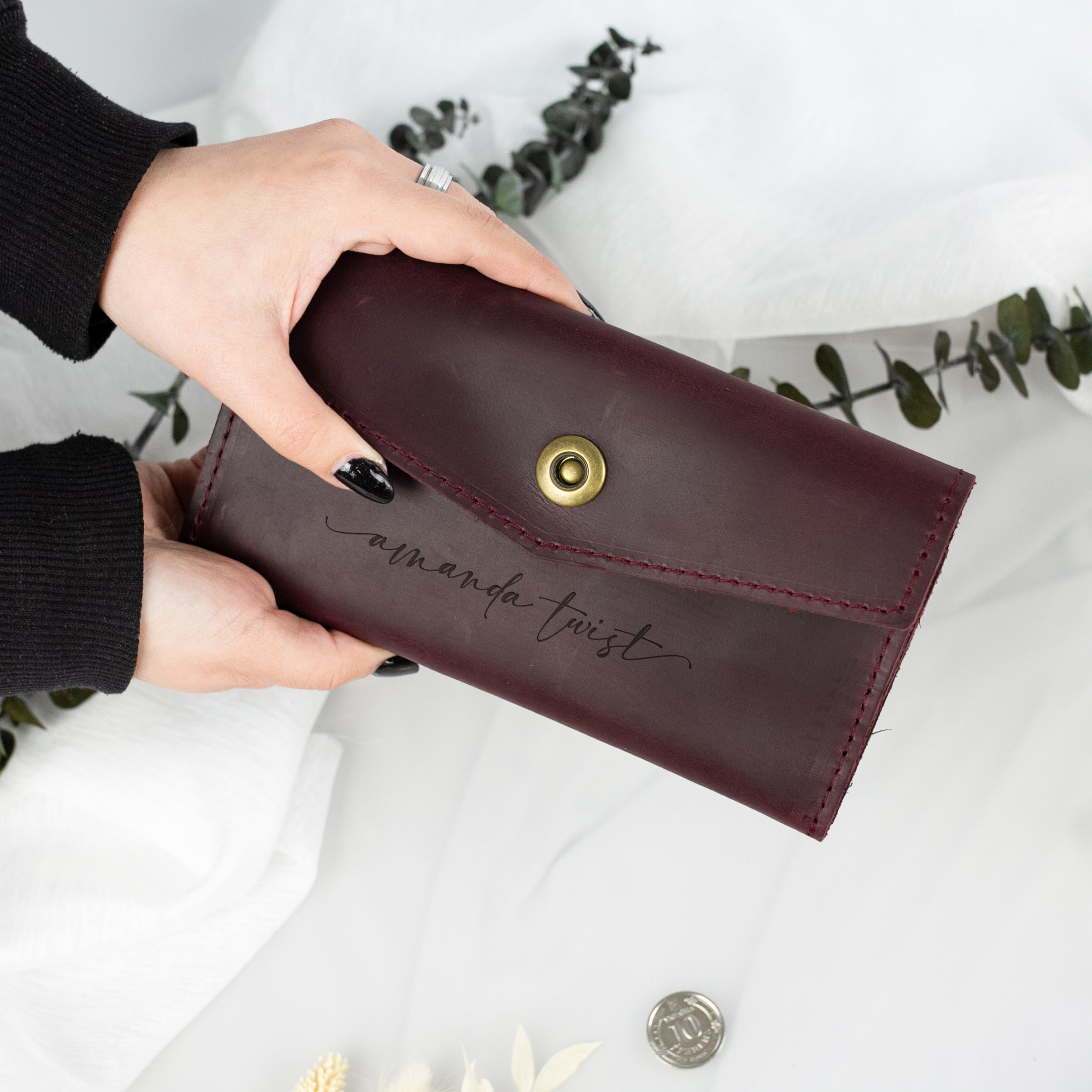 Leather Womens Wallet - Personalized Clutch Wallet