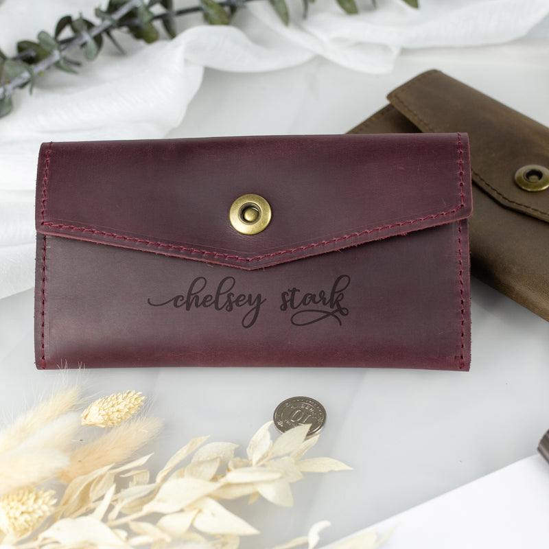 Personalized Leather Womens Wallet - Anniversary Gift for Wife