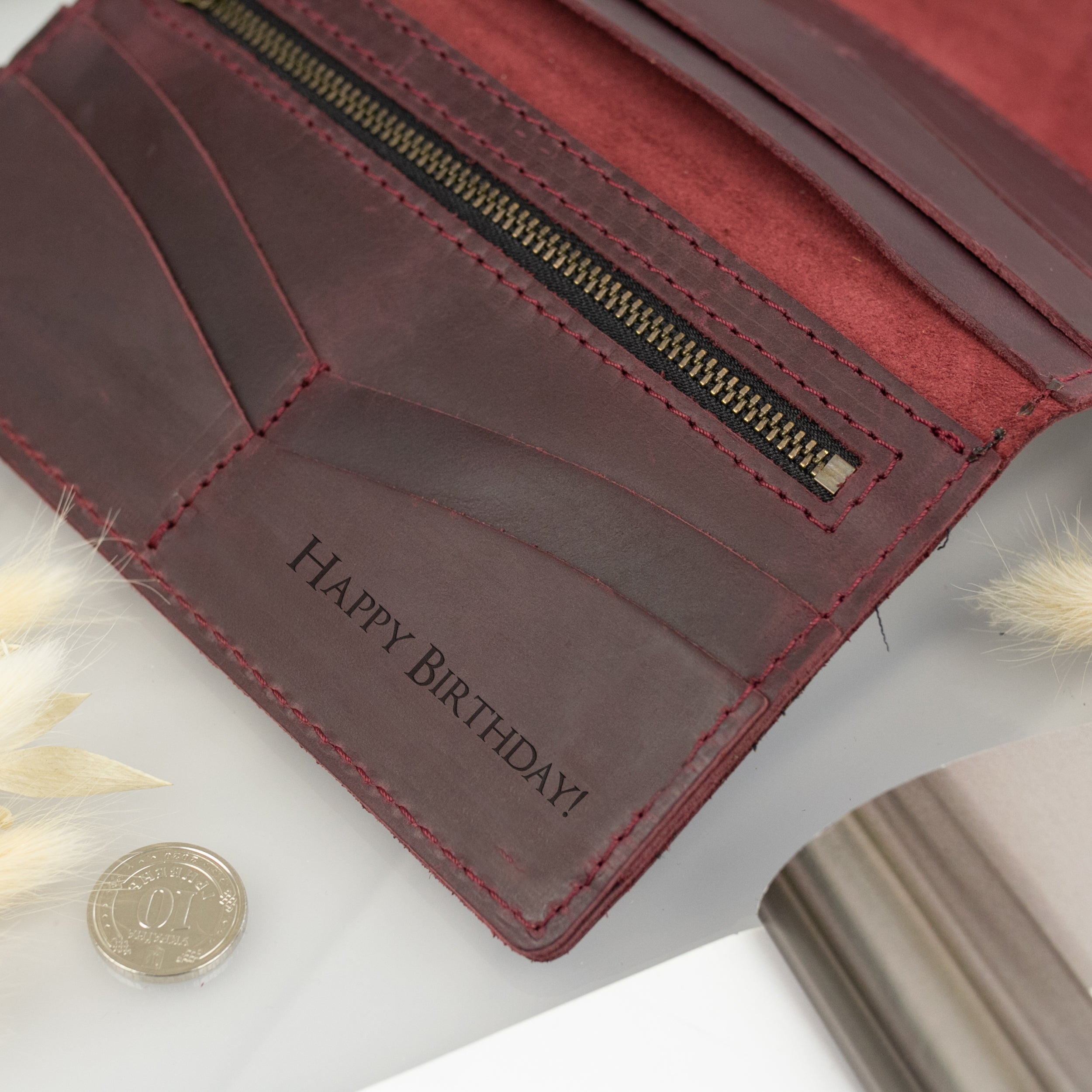 Personalized Leather Womens Wallet - Anniversary Gift for Wife