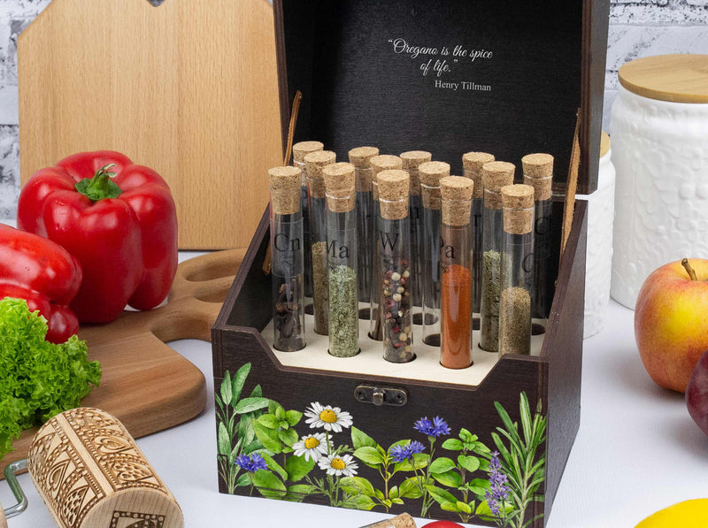 Personalized Spice Box with Wildflowers - Kitchen Storage Box for Spices & Herbs