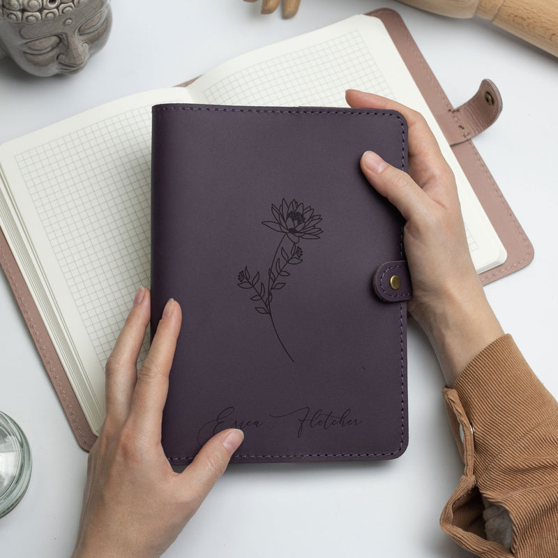 Personalized Birth Flowers Journal - Gratitude Leather Journal