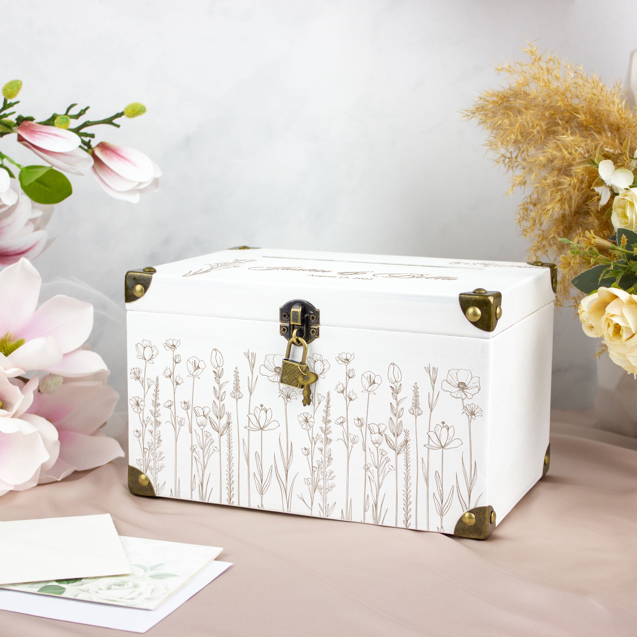 Custom Card Box for Wedding - Personalized Wooden Box with Lock