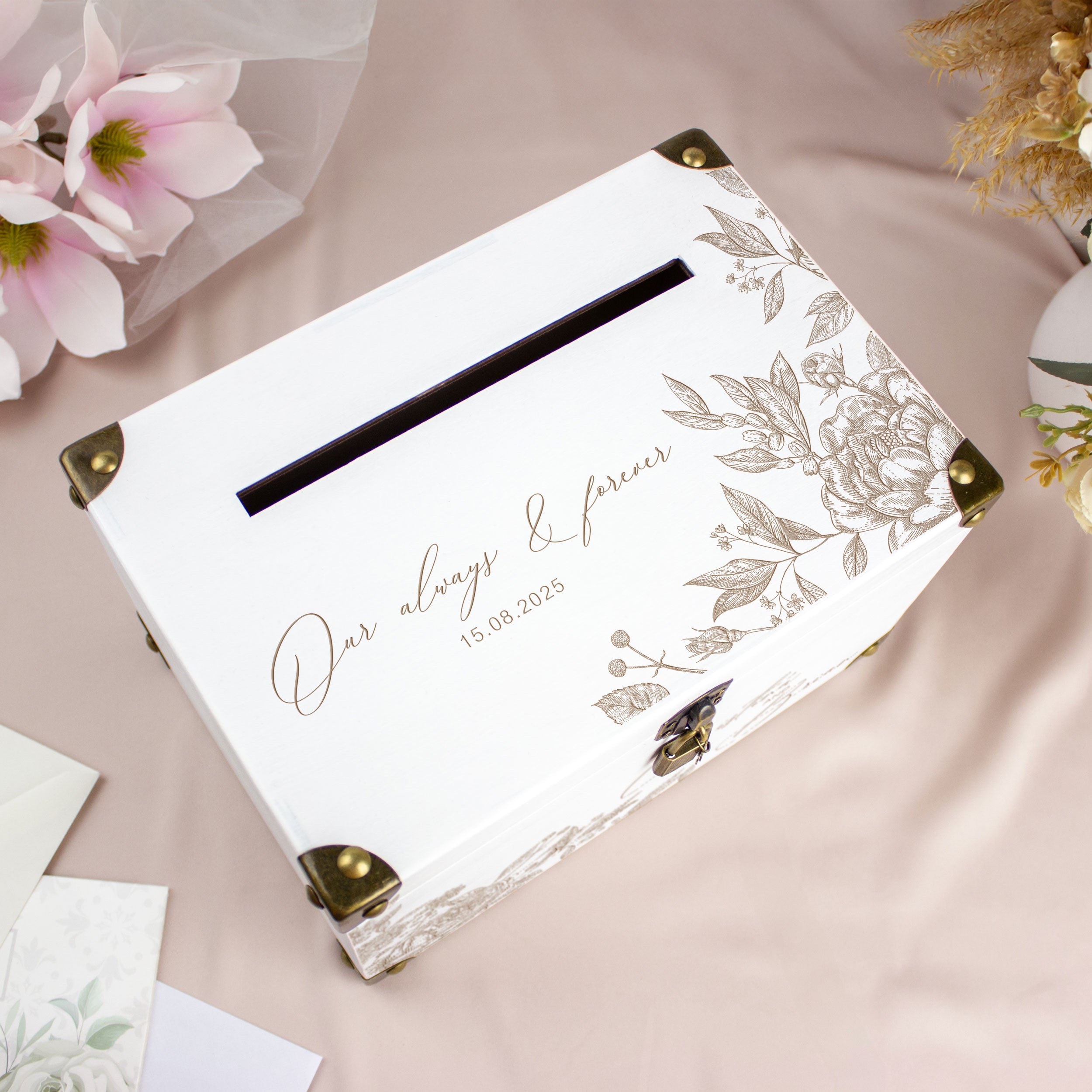Custom Card Box for Wedding - Personalized Wooden Box with Lock