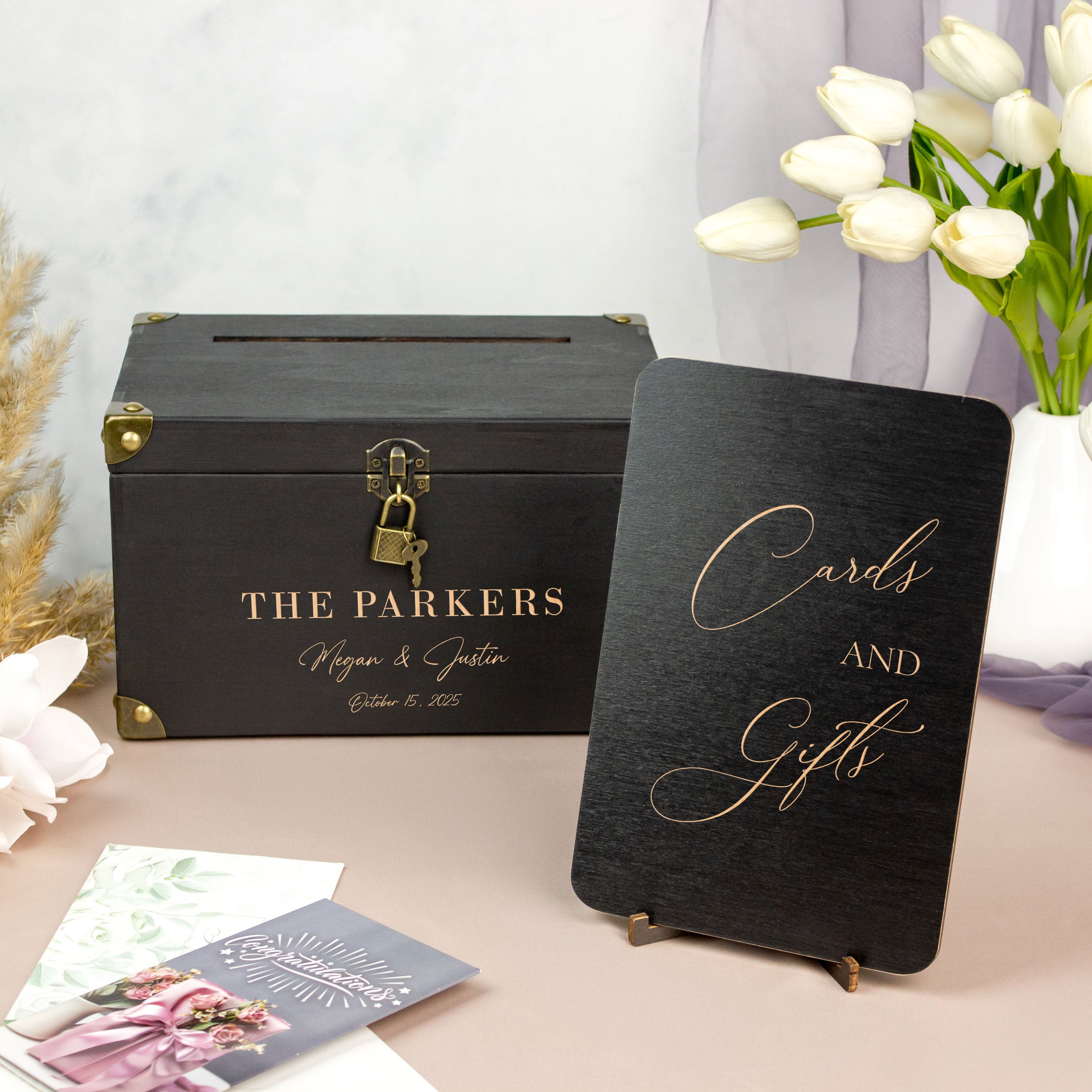 Custom Card Box for Wedding - Personalized Wooden Box with Lock