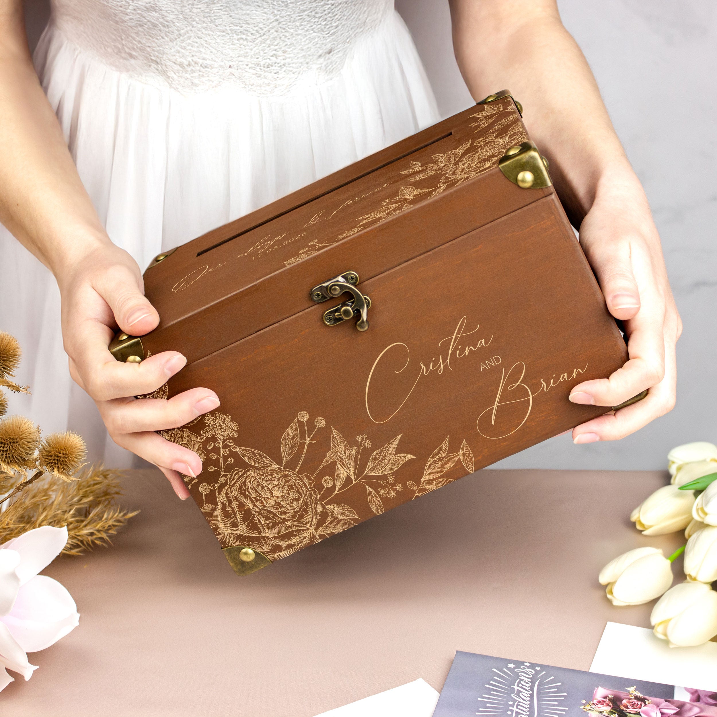 Mountain Wedding Card Box - Wooden Envelope Box for Wedding Reception
