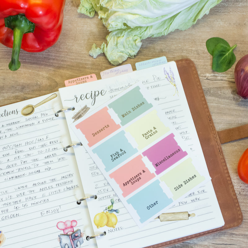 Additional set of stickers & tabs for recipe book
