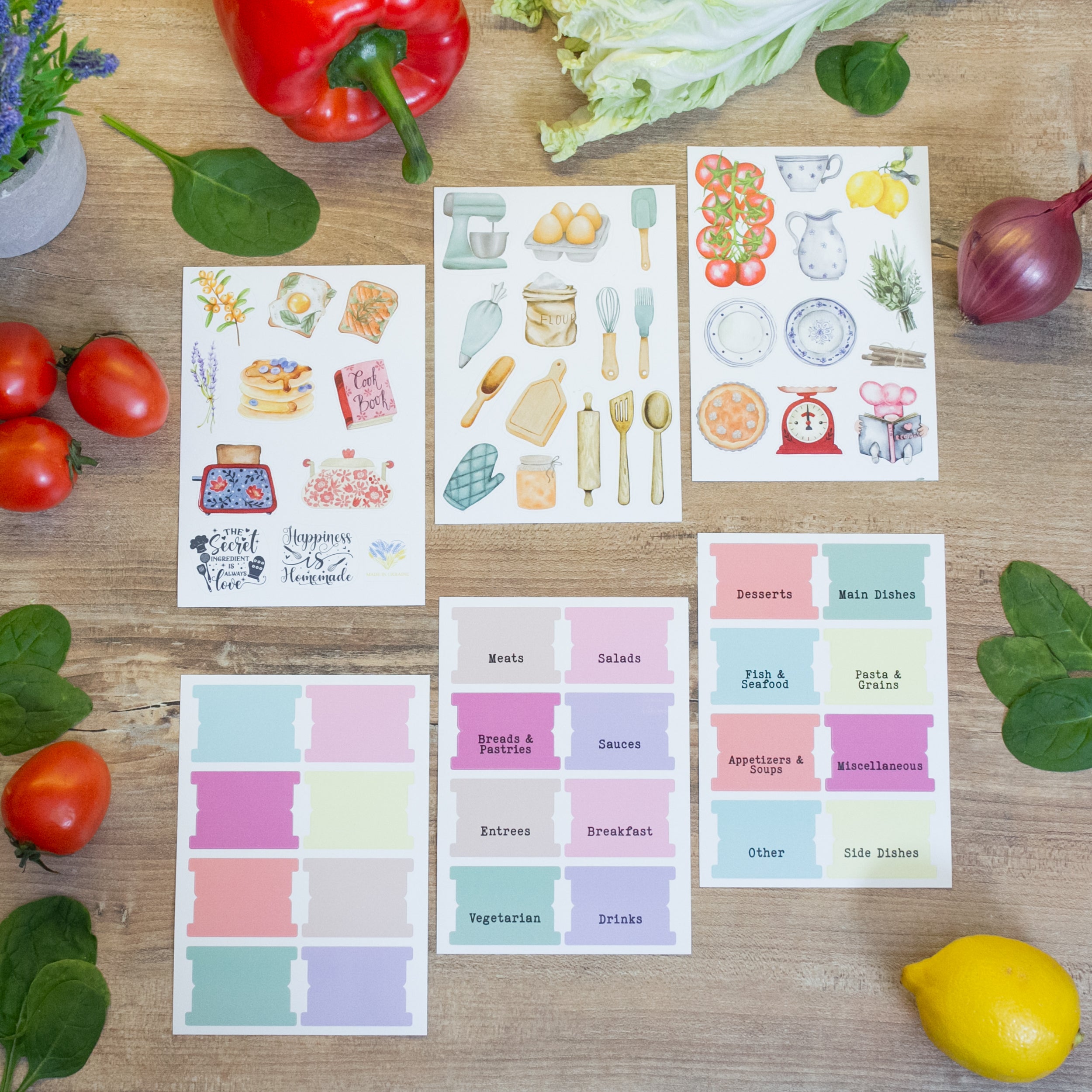 Additional set of stickers & tabs for recipe book