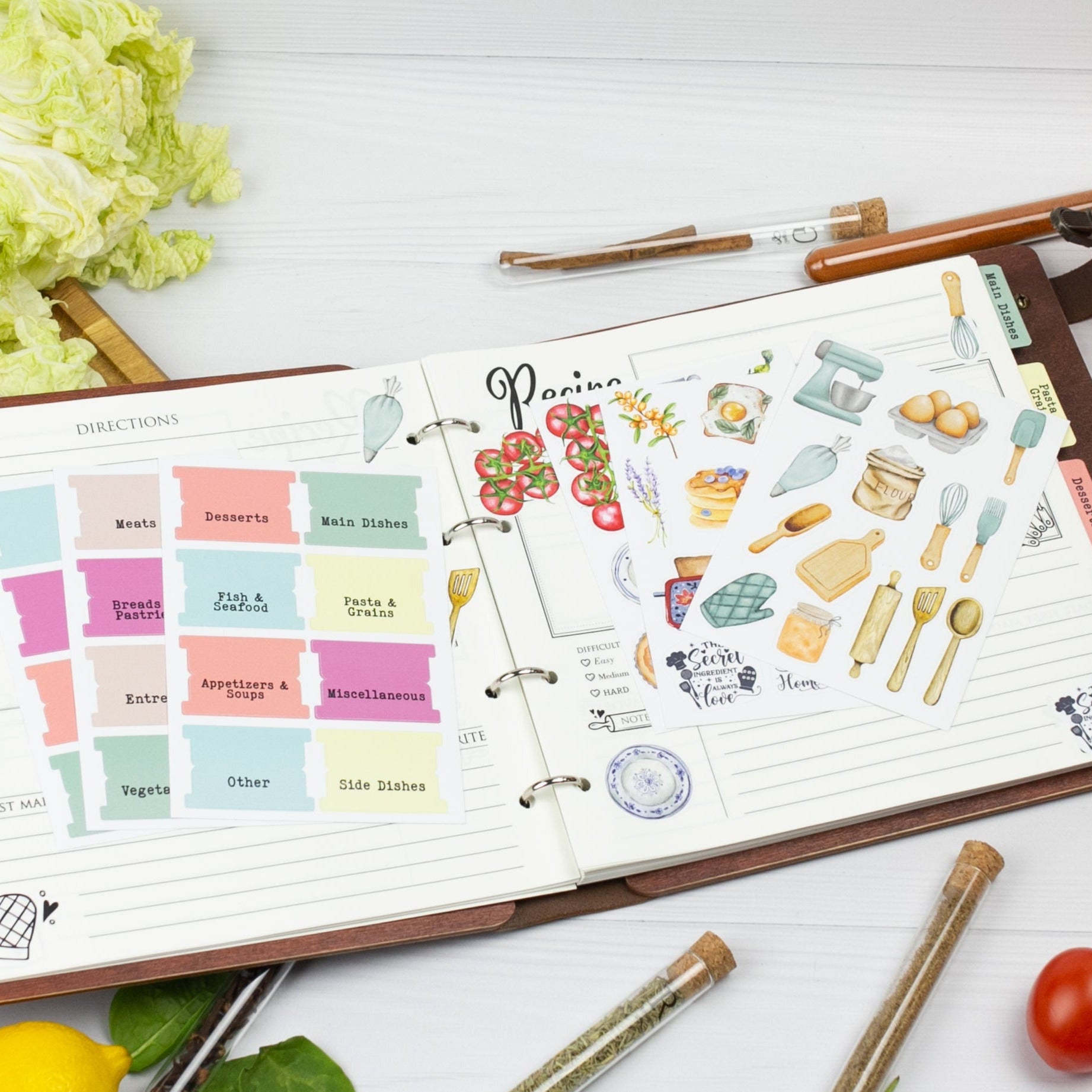 Additional set of stickers & tabs for recipe book