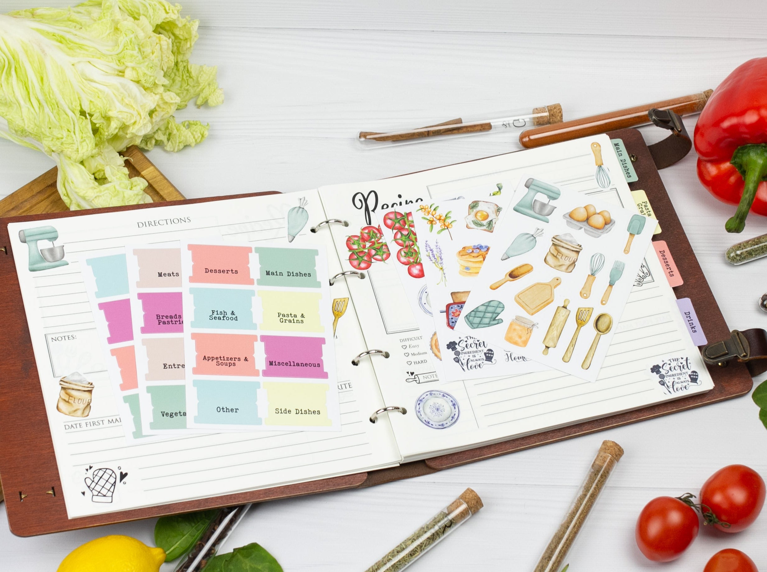 Additional set of stickers & tabs for recipe book