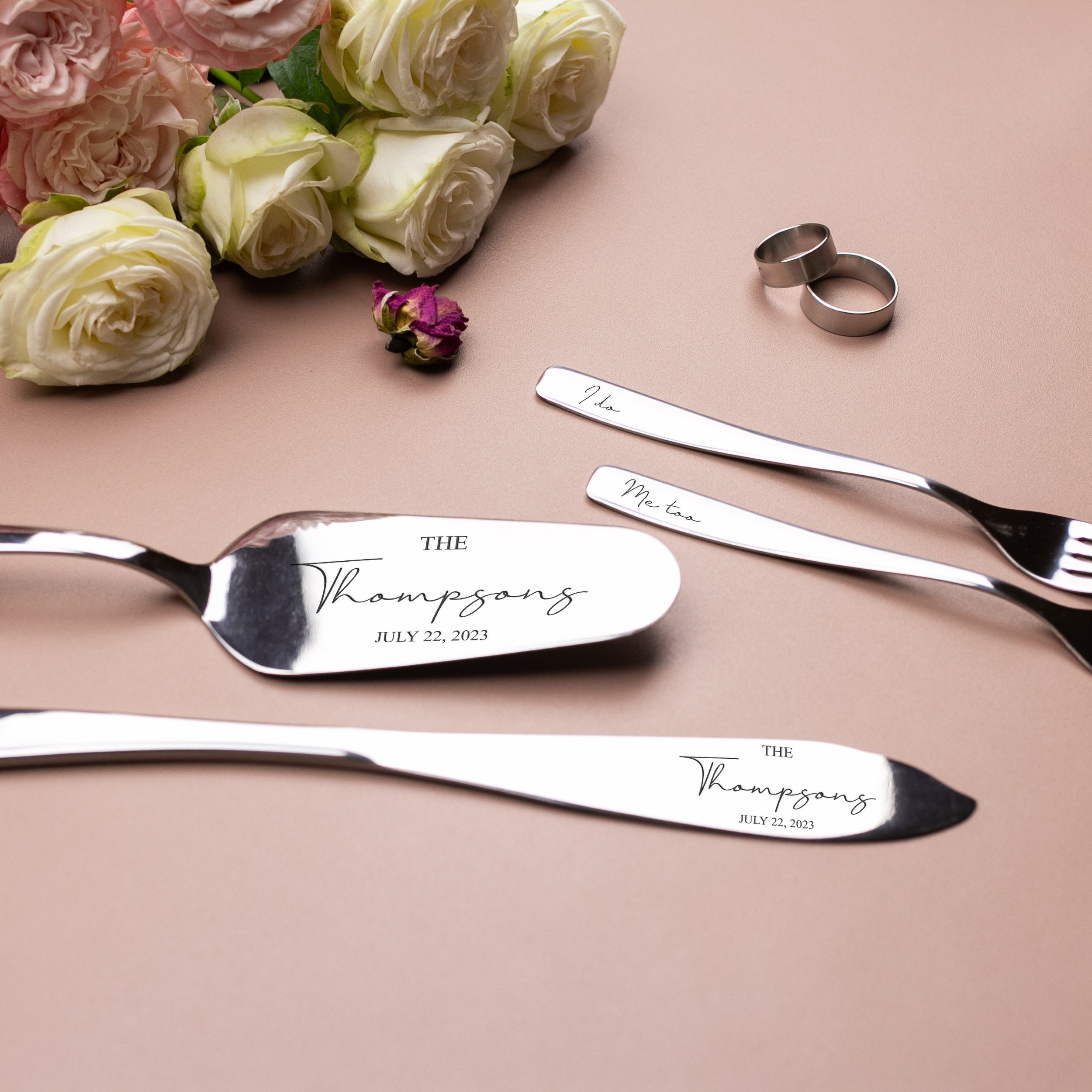 Bridal shower gift - Wedding cake cutting set & forks - I do, Me too