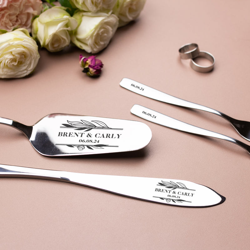 Custom wedding set cake server & knife anf forks - Personalized wedding gift for couple