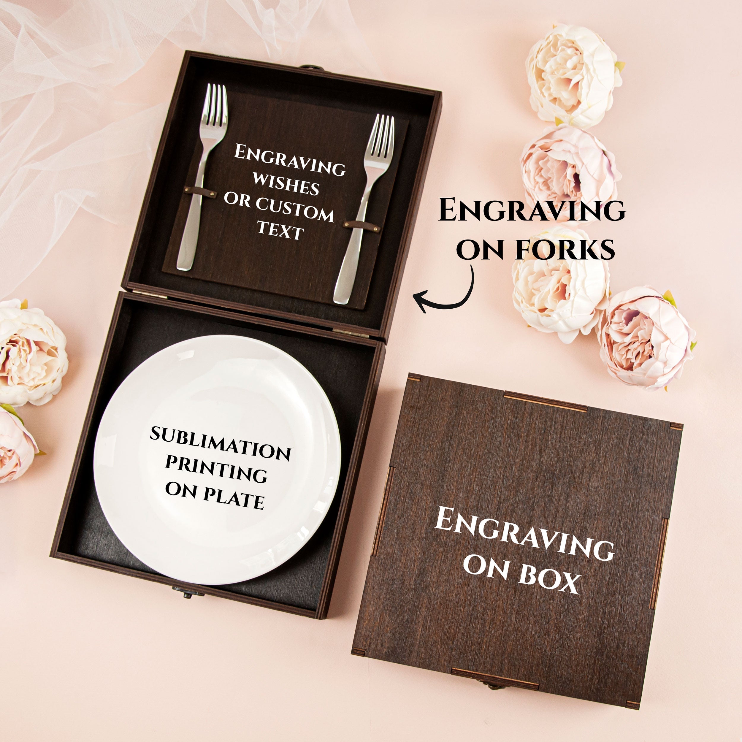 Mr & Mrs Plate with Forks Set with Wildflowers - Engagement Gifts