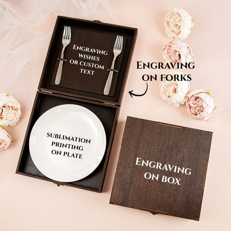 Mr & Mrs Plate with Forks Set with Wildflowers - Engagement Gifts