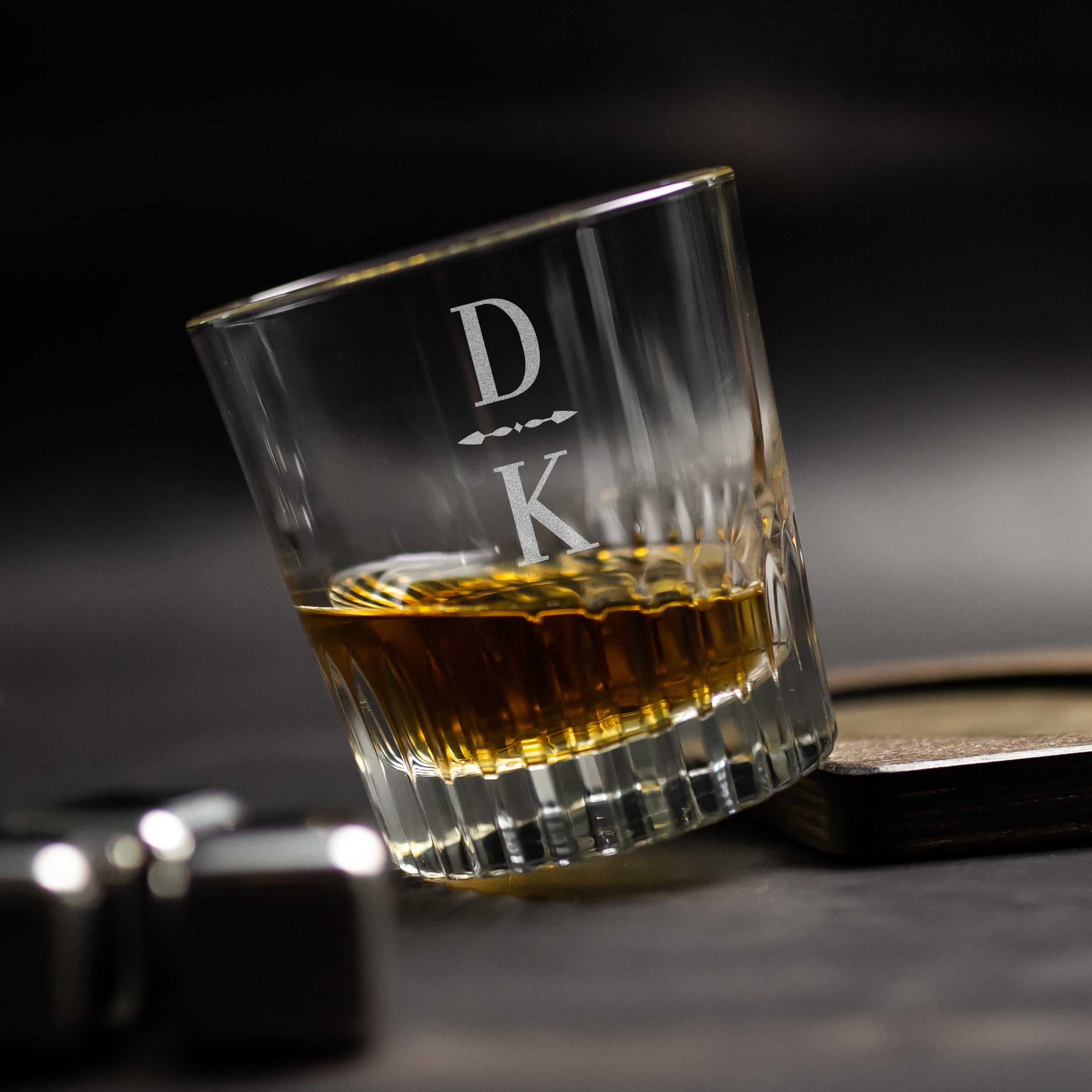 Personalized Whiskey Glass & Cigar Tray - Anniversary Gifts for Husband