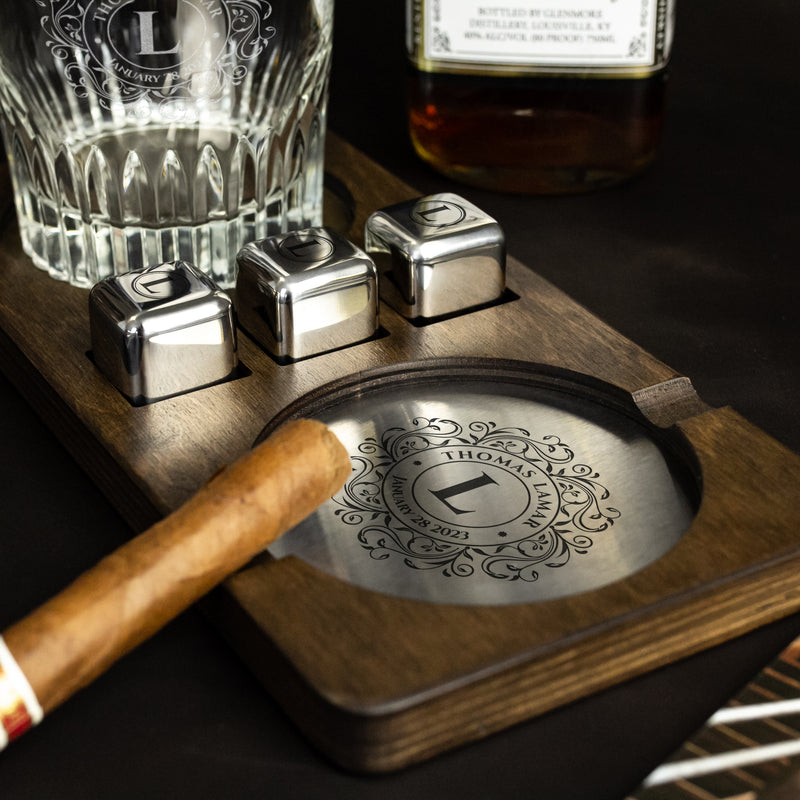 Whiskey & Cigar Ashtray - Personalized Retirement Mens Gift