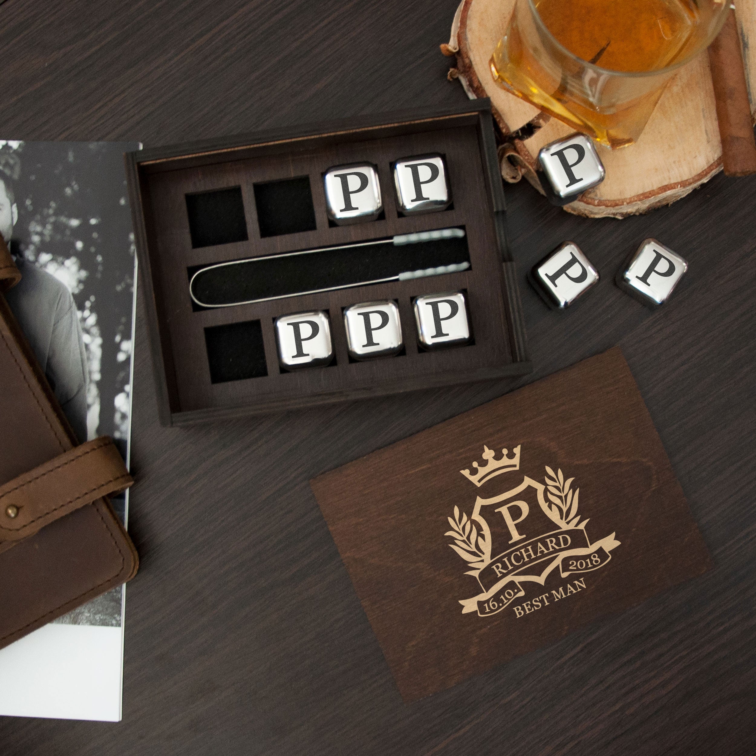 Engraved whiskey stones set - Christmas gift for Him