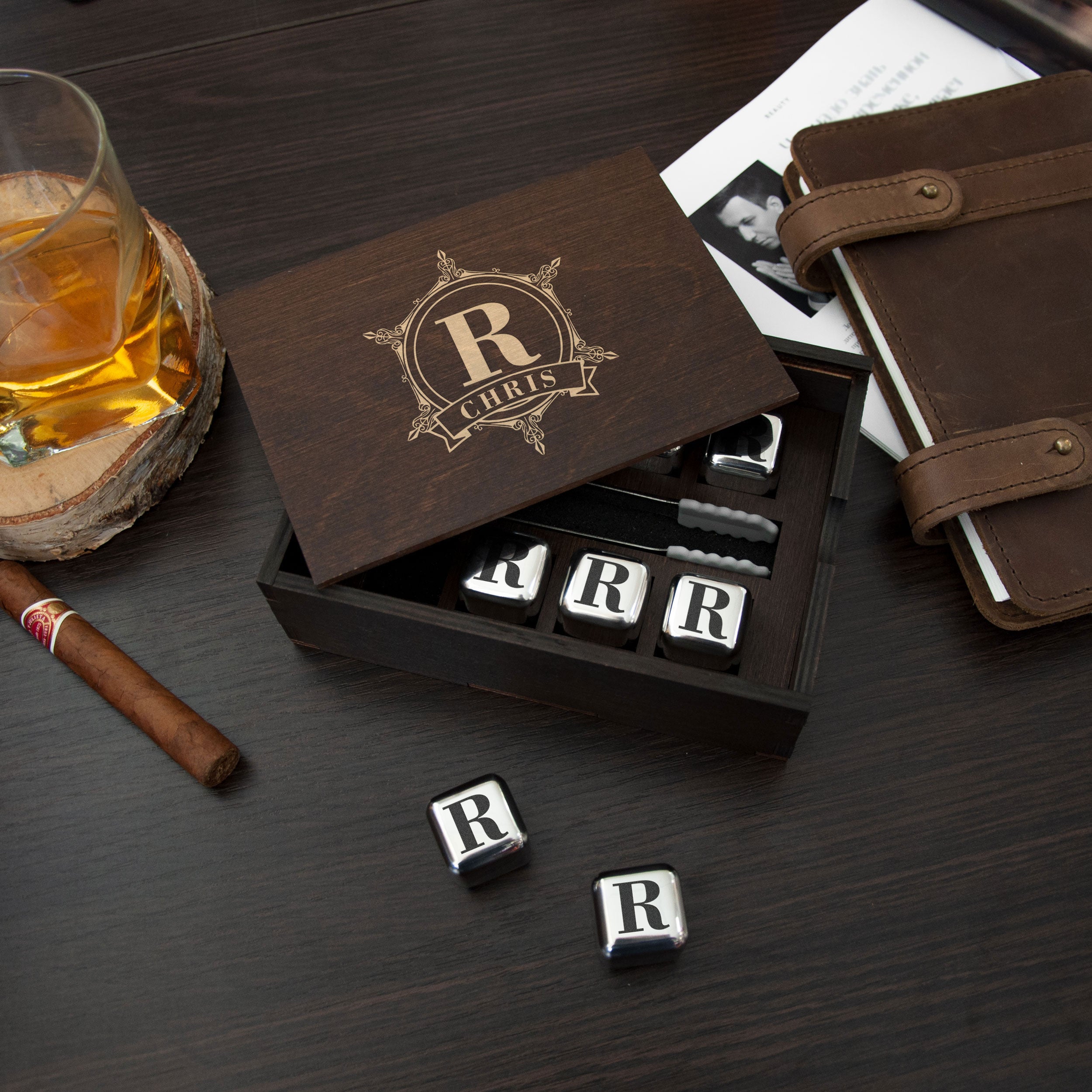 Engraved whiskey stones set - Christmas gift for Him