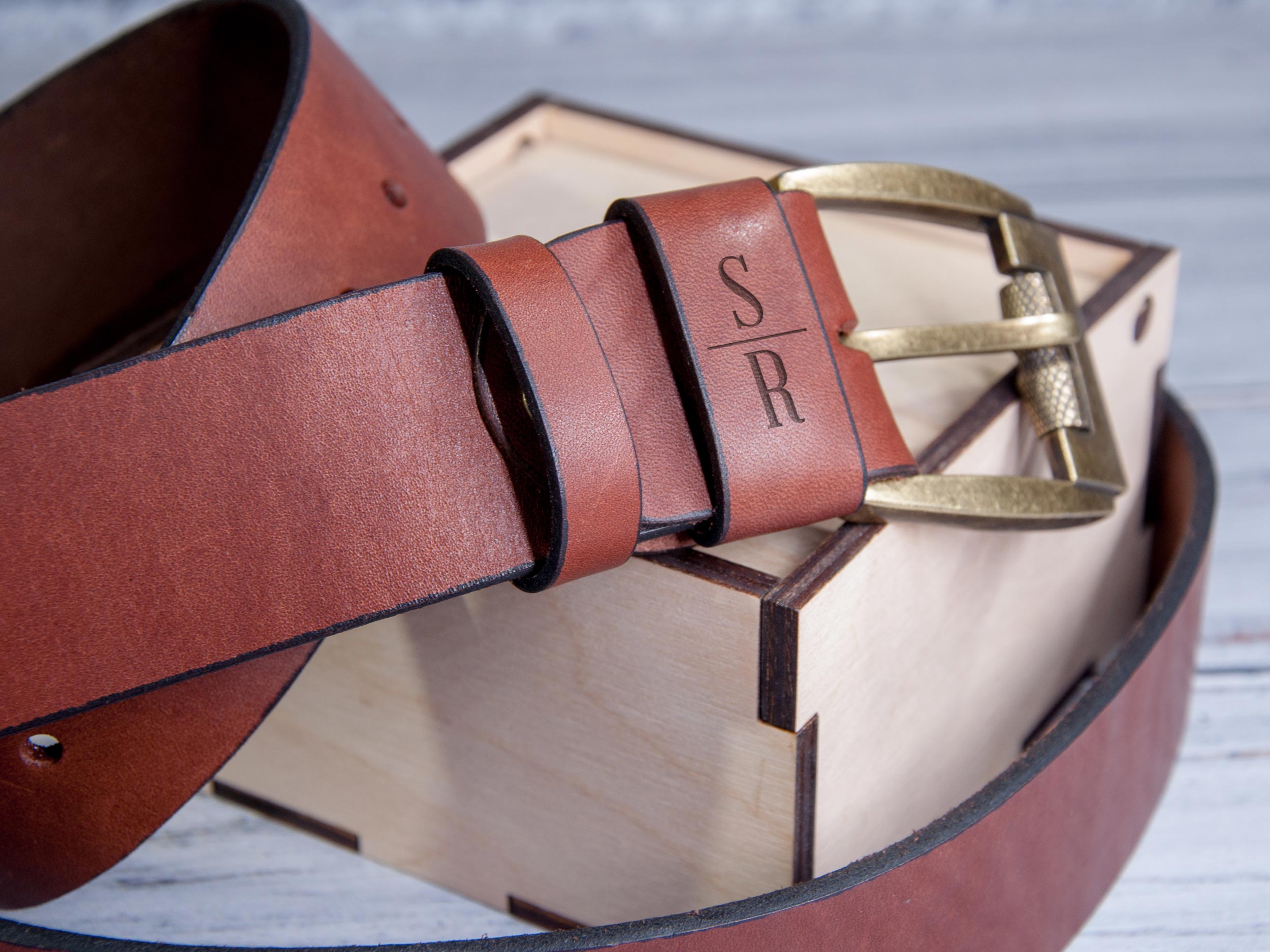 Men's leather belt with personal engraving - 3rd anniversary gift for husband