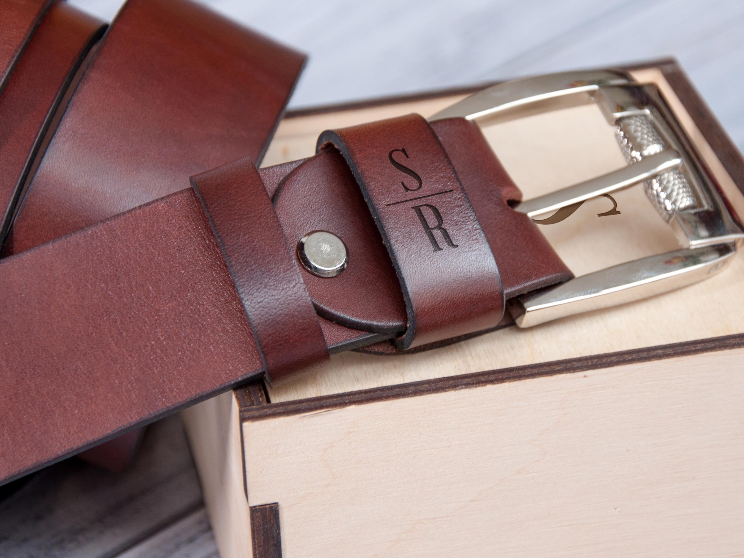 Men's leather belt with personal engraving - 3rd anniversary gift for husband