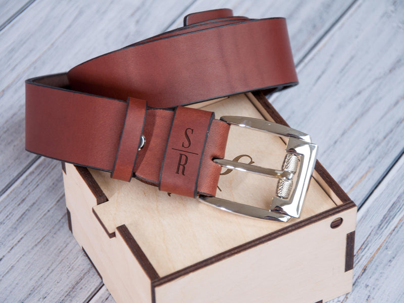 Men's leather belt with personal engraving - 3rd anniversary gift for husband