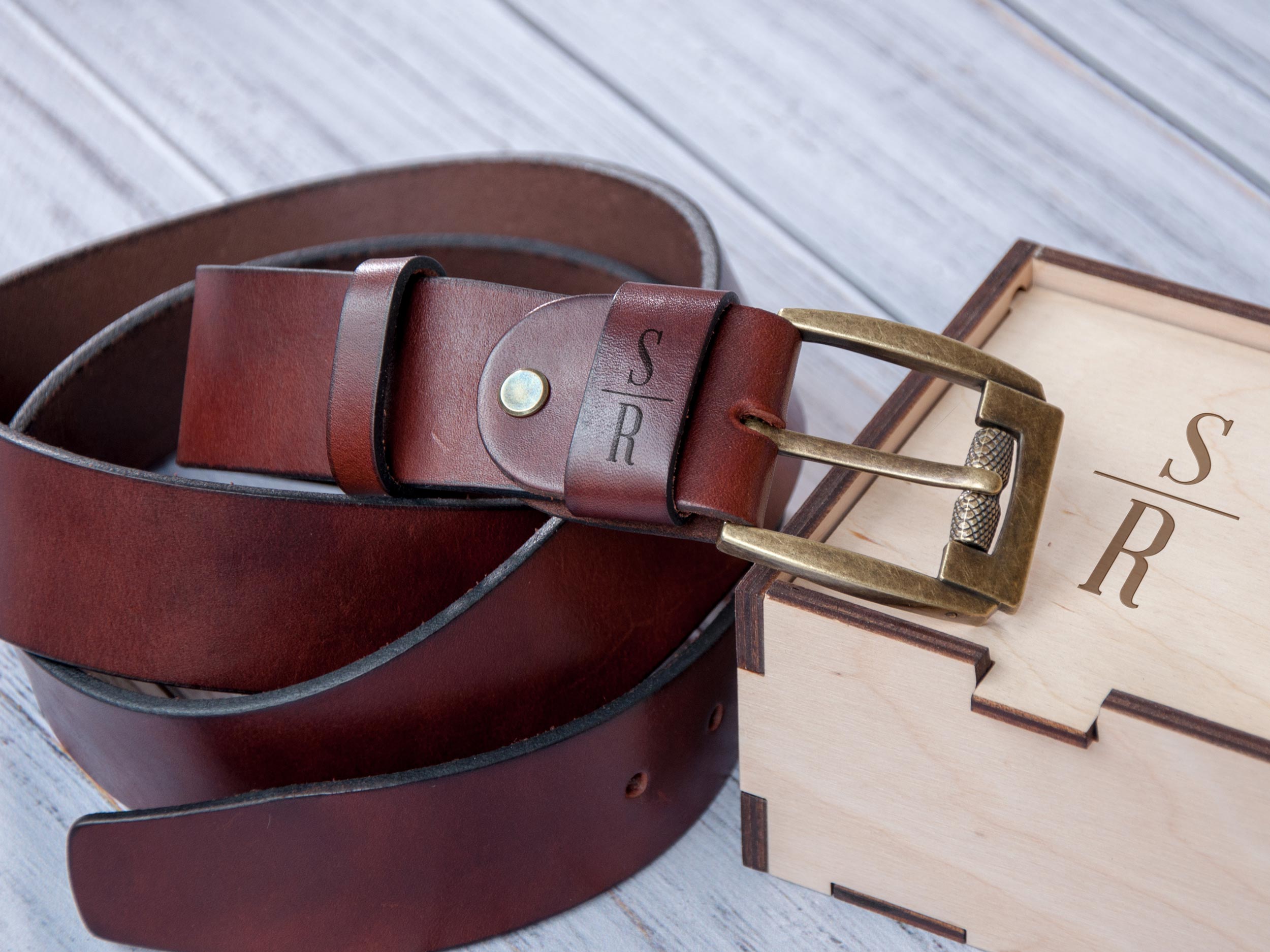 Men's leather belt with personal engraving - 3rd anniversary gift for husband