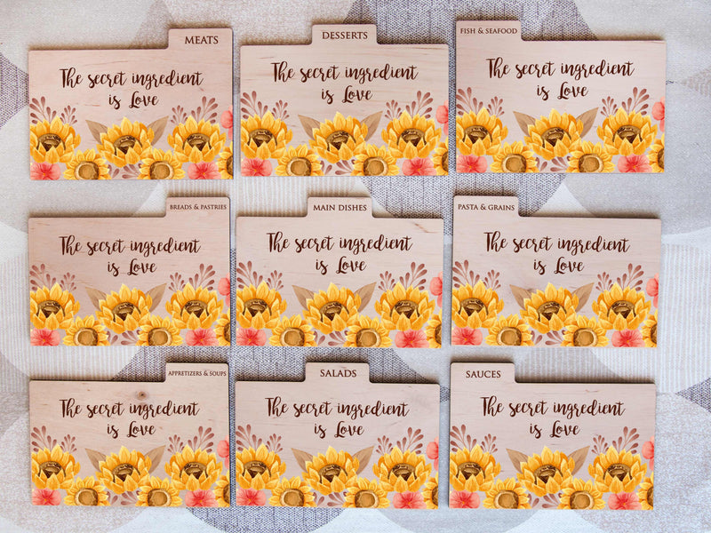 Customized Recipe Box - Housewarming Kitchen Gift with Sunflowers