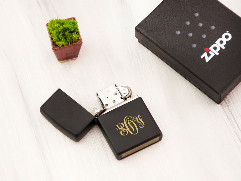 Matte Black Zippo Lighter - Monogram Wedding Gifts for Groomsmen