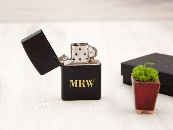 Matte Black Zippo Lighter - Monogram Wedding Gifts for Groomsmen
