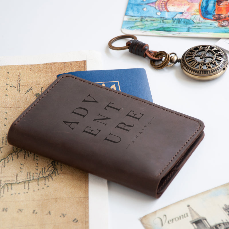 Custom Travel Wallet Adventure Awaits - Leather Travel Wallet Organizer