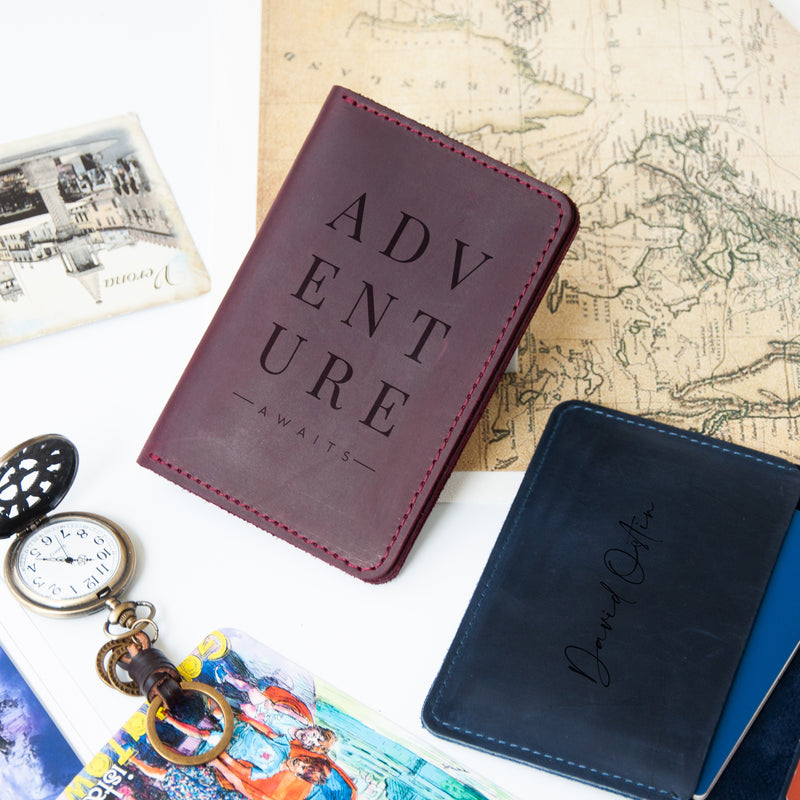 Custom Travel Wallet Adventure Awaits - Leather Travel Wallet Organizer