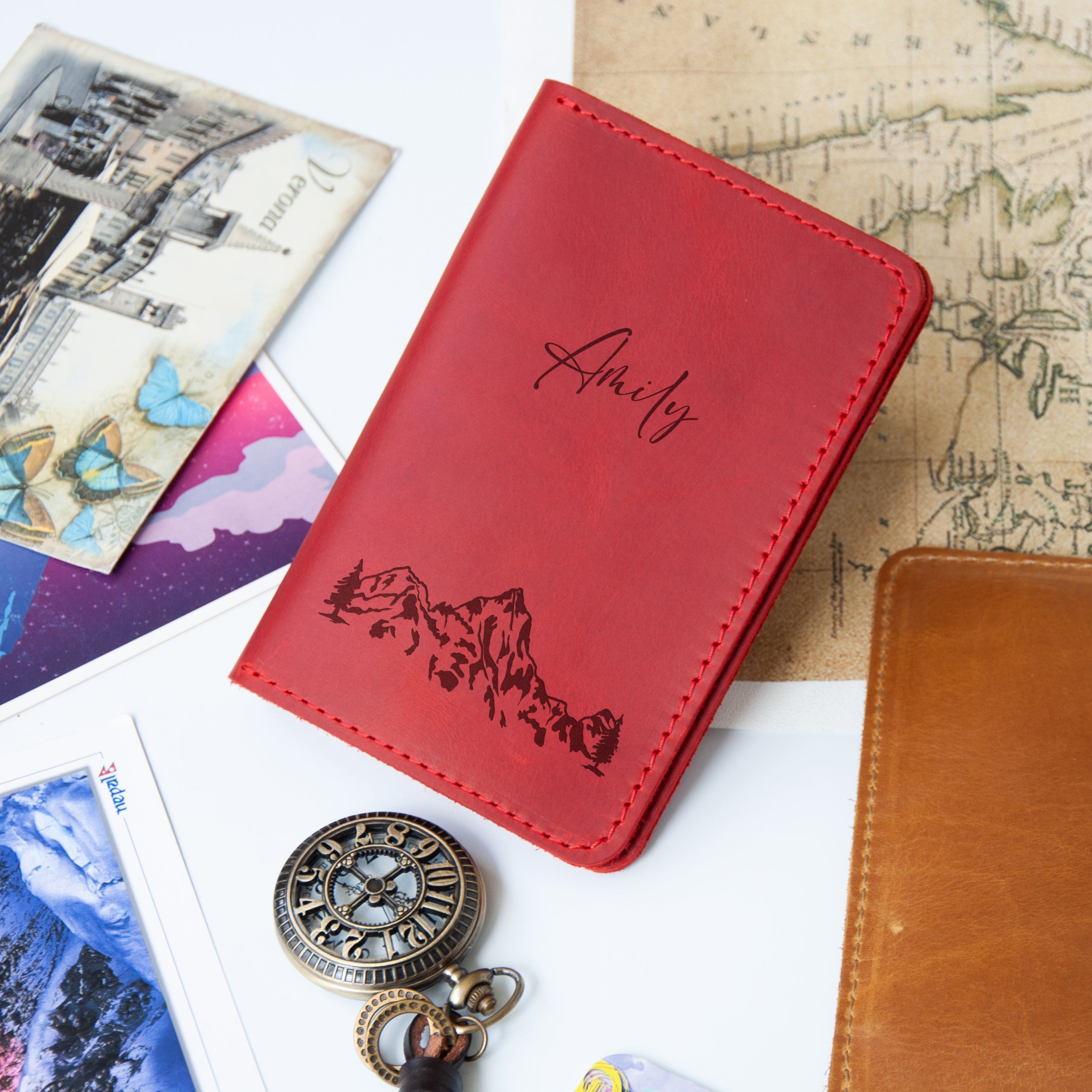 Mens Leather Wallet/Document Holder - Mountains Lover Gifts