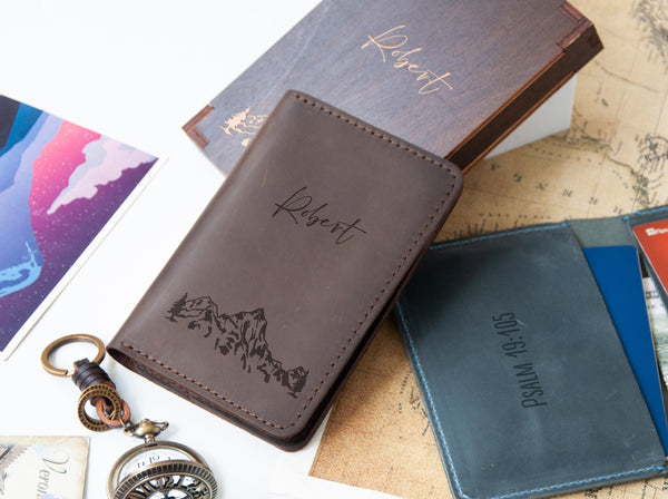 Mens Leather Wallet/Document Holder - Mountains Lover Gifts