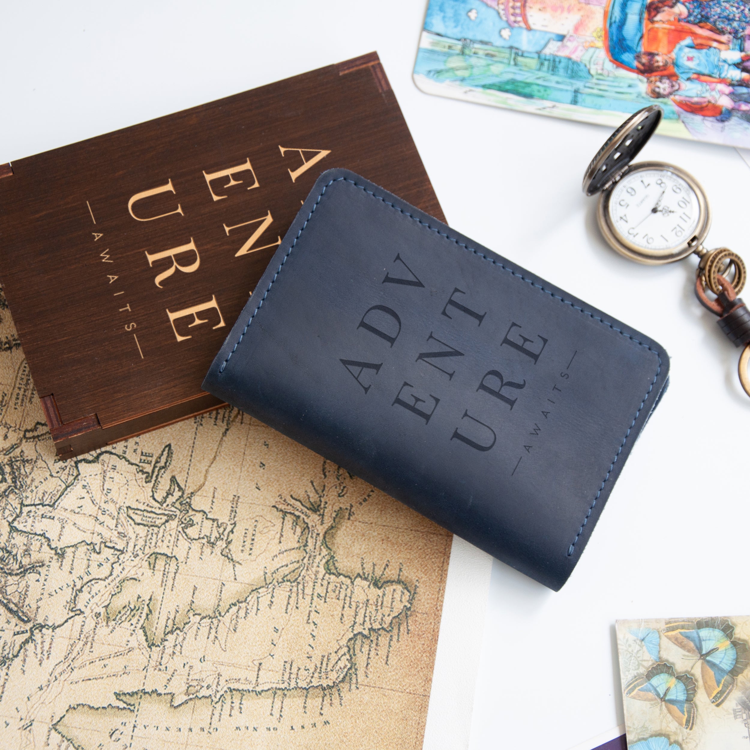 Custom Travel Wallet Adventure Awaits - Leather Travel Wallet Organizer