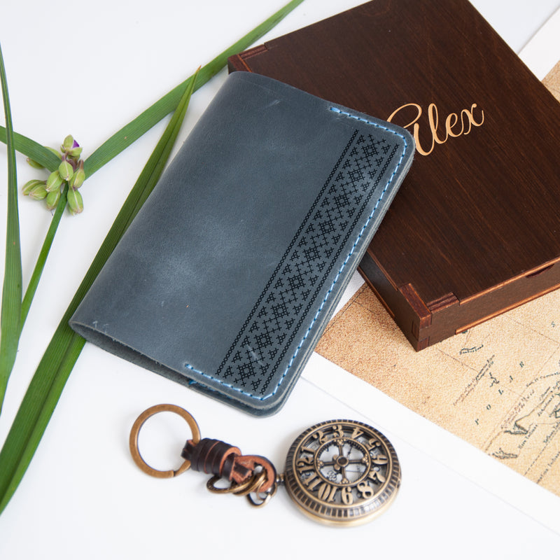 Leather Passport Holder - Wanderlust Gifts for Travelers with Ukrainian Ornamets