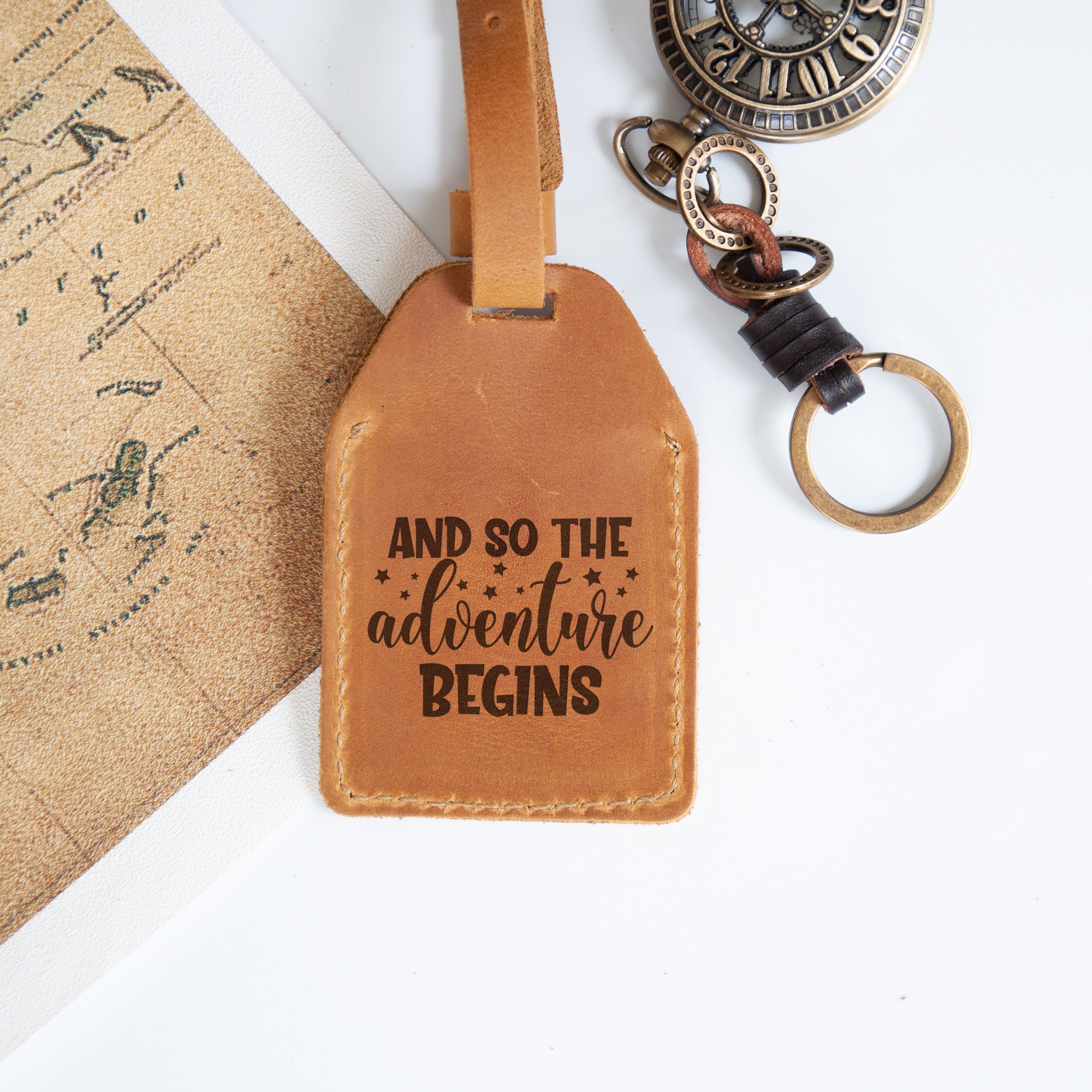 Personalized Leather Luggage Tag - And So the Adventure Begins