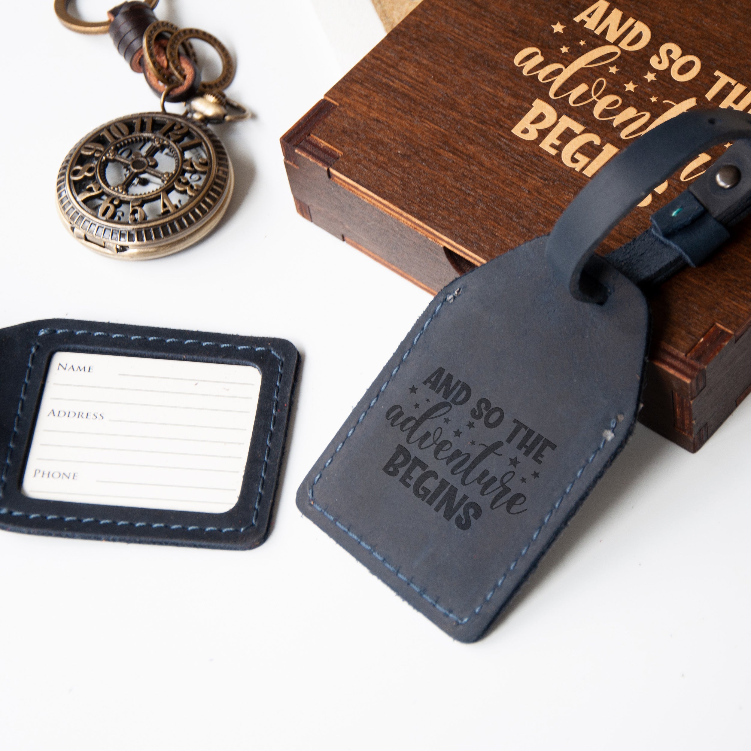 Personalized Leather Luggage Tag - And So the Adventure Begins