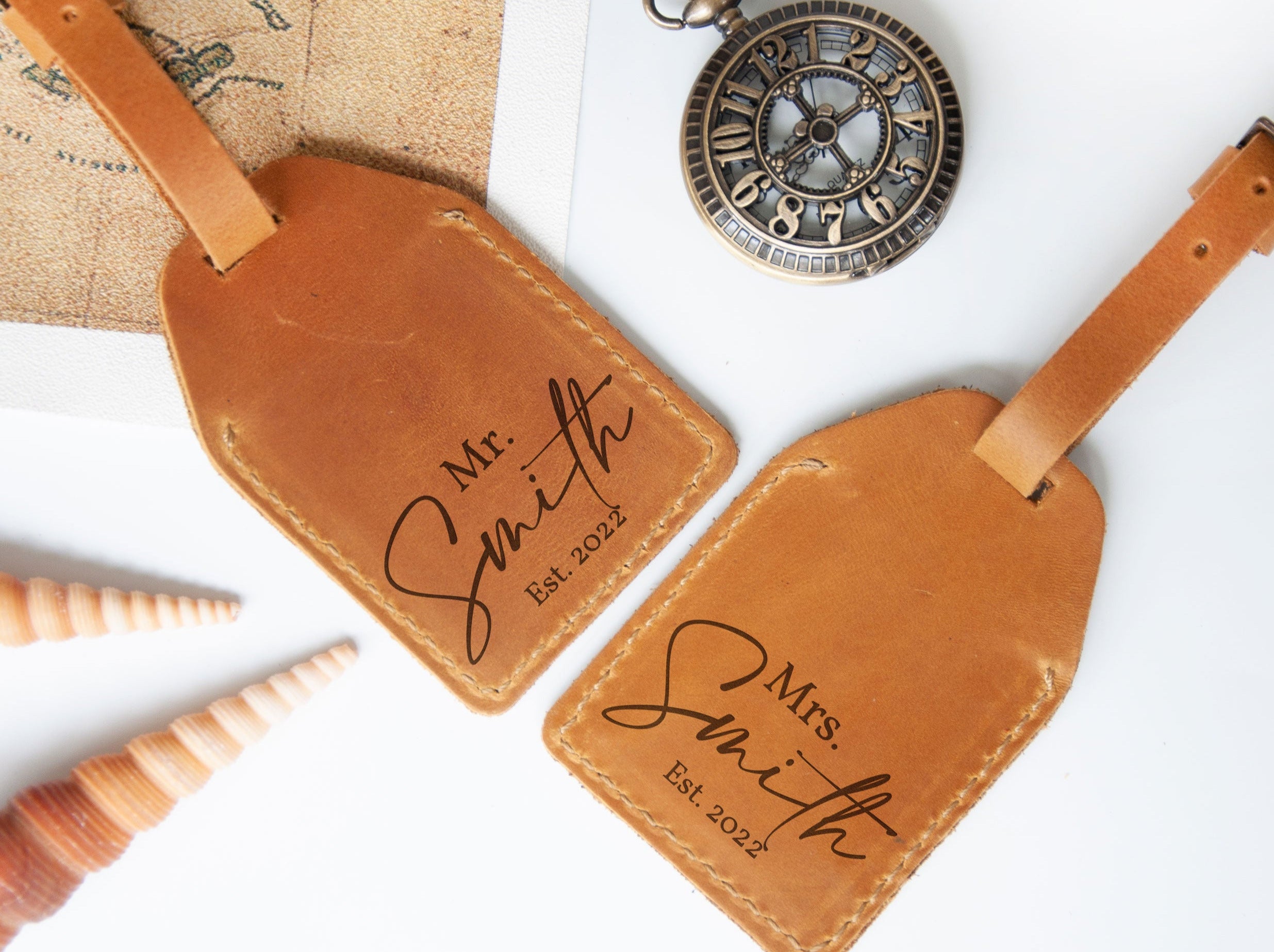 Personalized Leather Tags - Travel Accessories for Couple